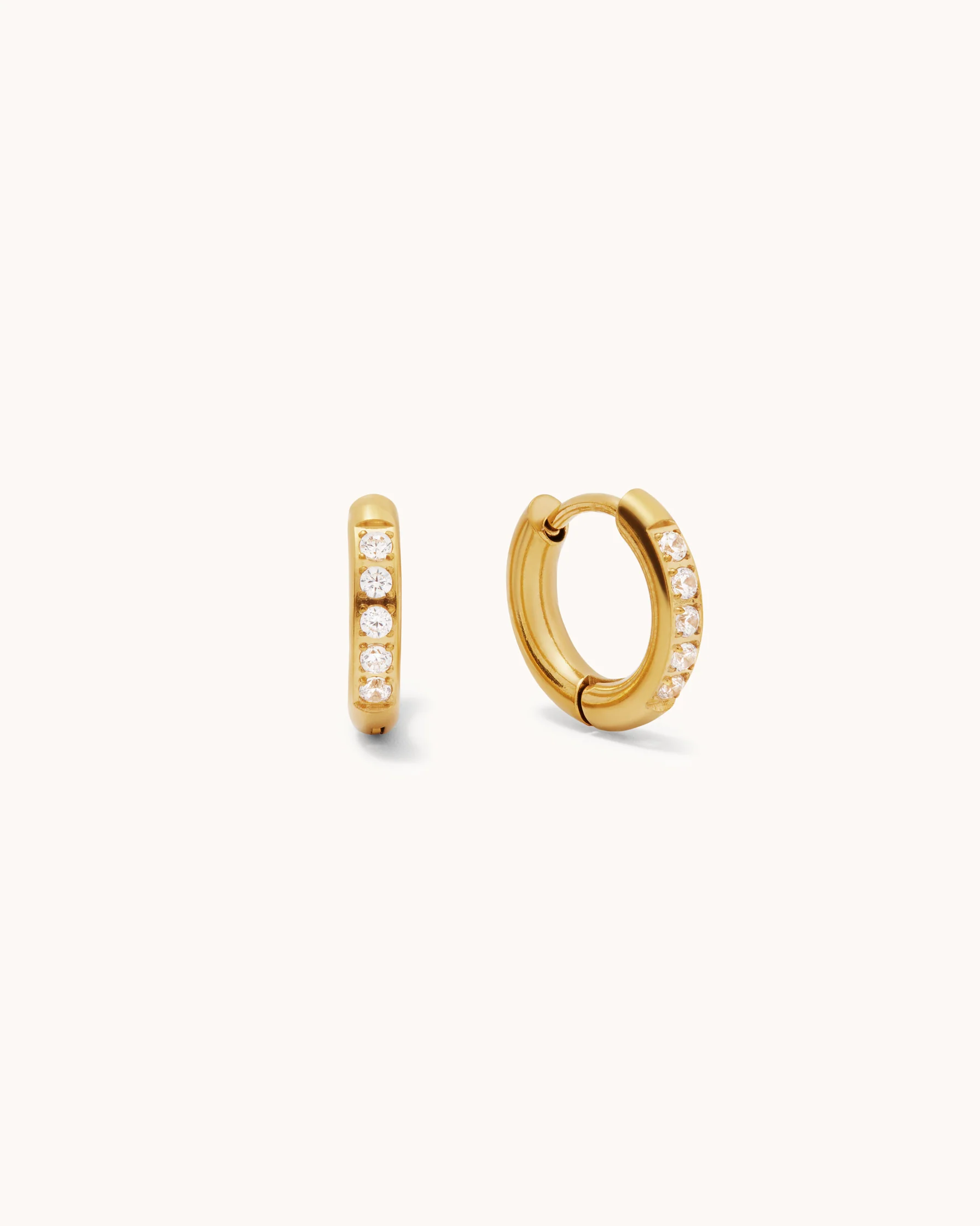 Waterproof Thin Pavé Huggie Earrings in Gold