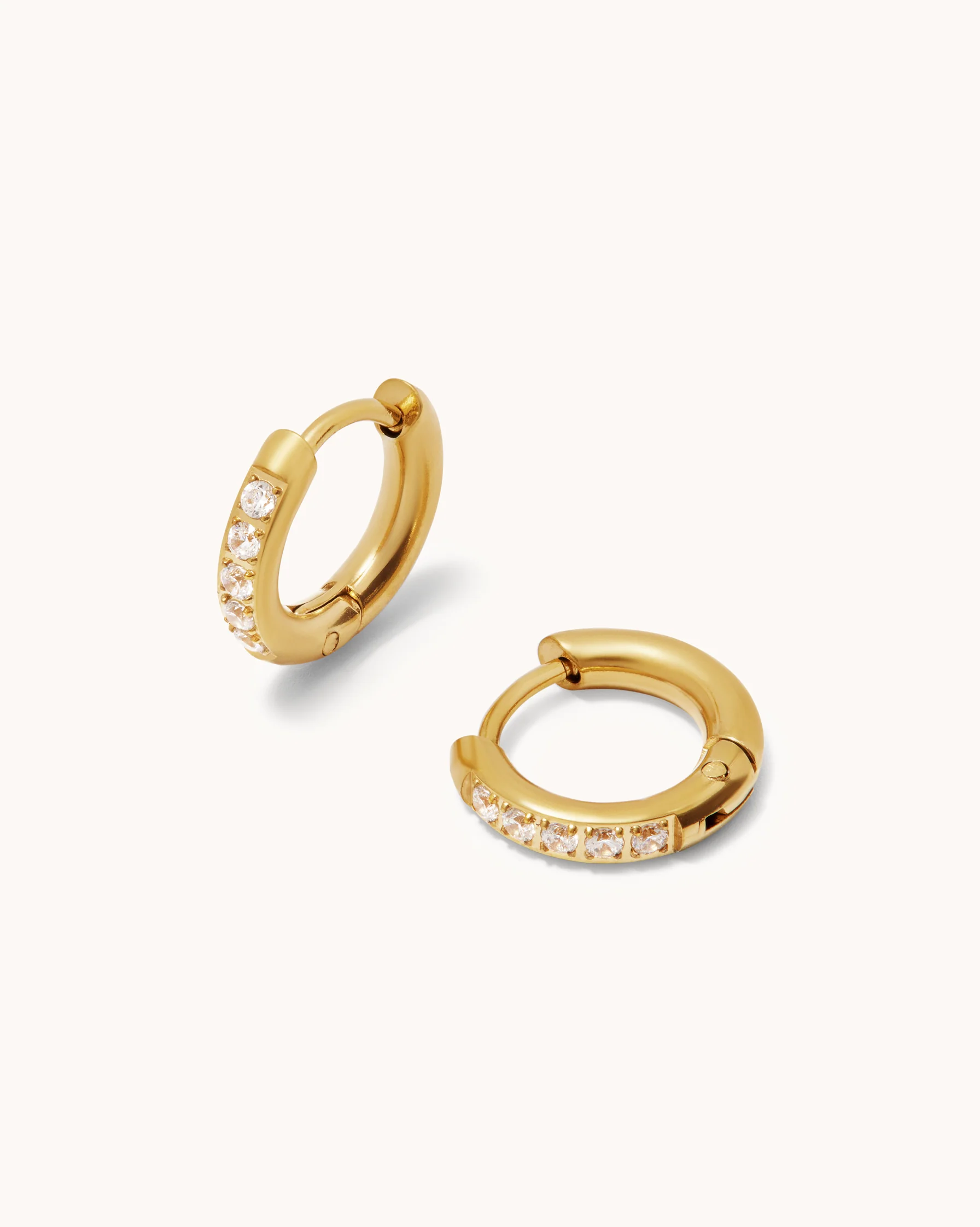 Waterproof Thin Pavé Huggie Earrings in Gold - Image 2
