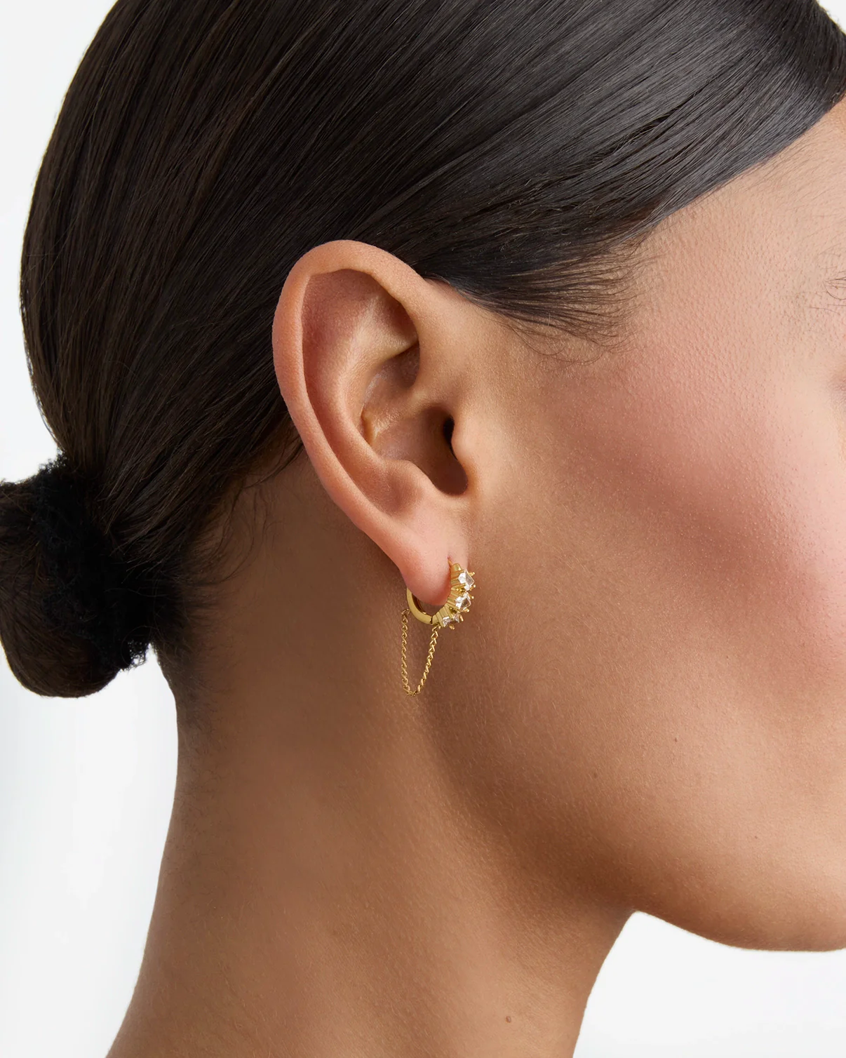 Waterproof Chain Huggie Earrings in Gold - Image 2