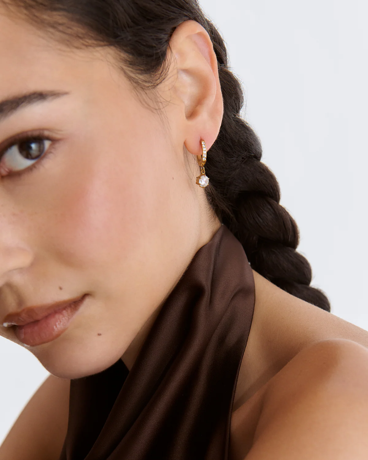 Waterproof Pavé Drop Earrings in Gold - Image 2