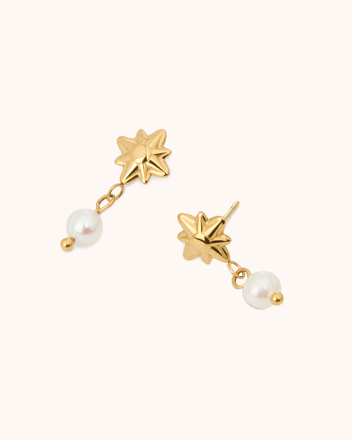 Waterproof Freshwater Pearl Celestial Drop Earrings in Gold - Image 4