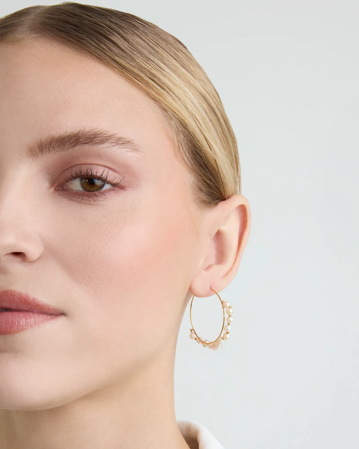 Waterproof Freshwater Pearl Hoops in Gold - Image 2