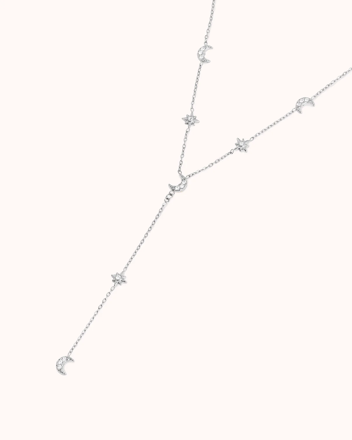 Waterproof Star and Moon Lariat Necklace in Silver - Image 3