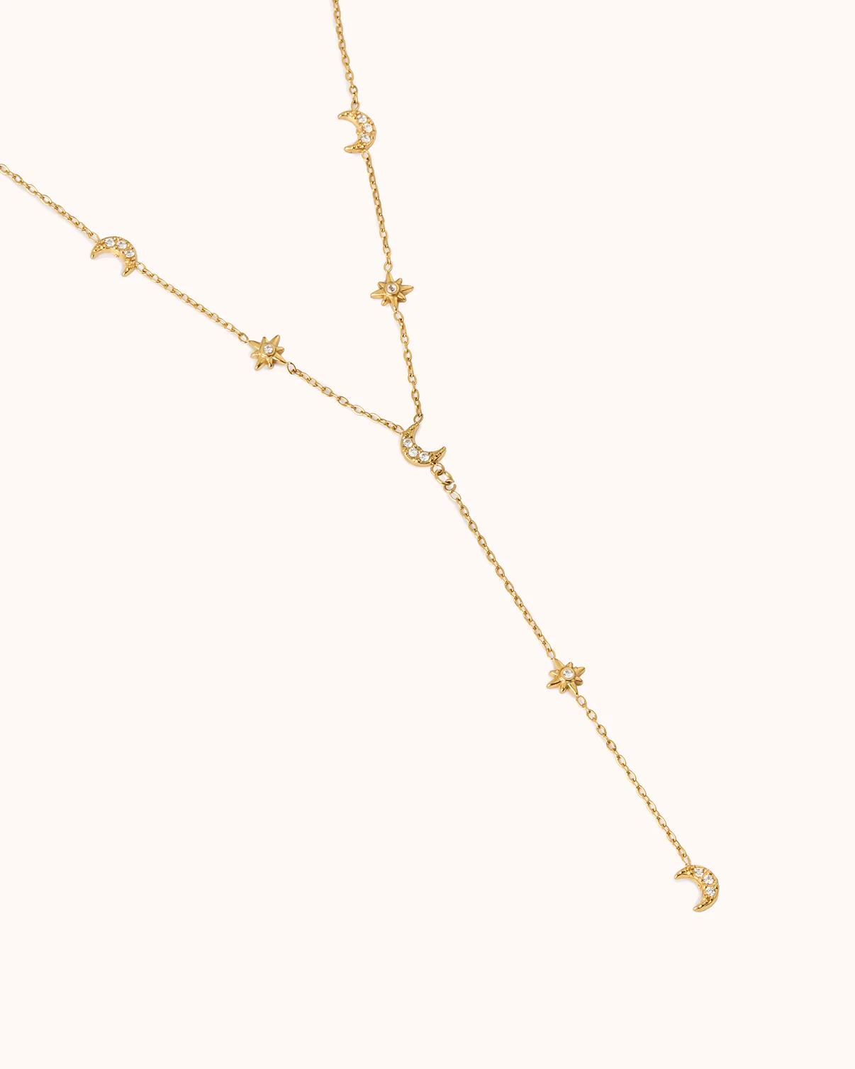 Waterproof Star and Moon Lariat Necklace in Gold - Image 3