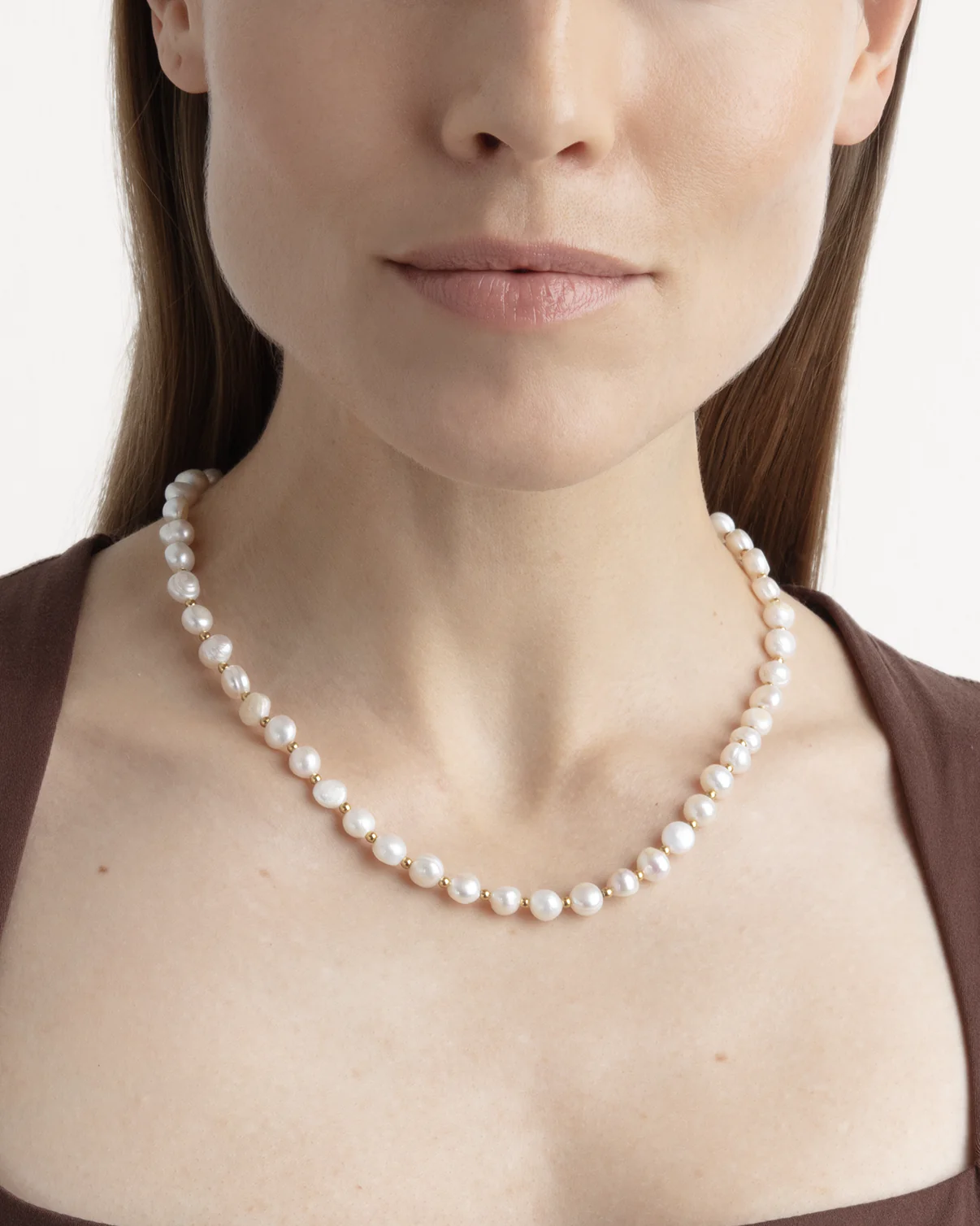 Freshwater Pearl Station Necklace in Gold - Image 3
