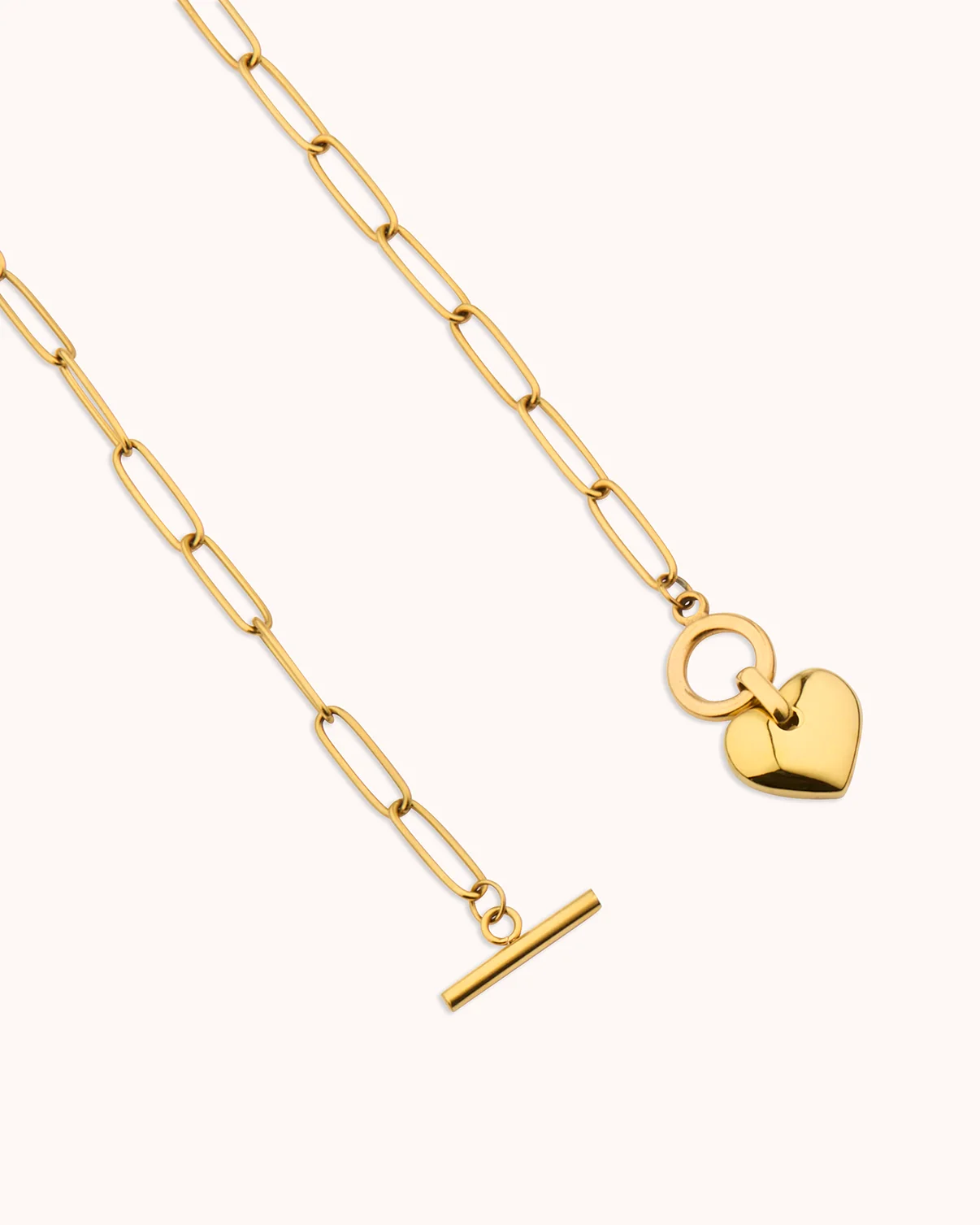 Waterproof Heart T-Bar Pendant Necklace in Gold - Image 3