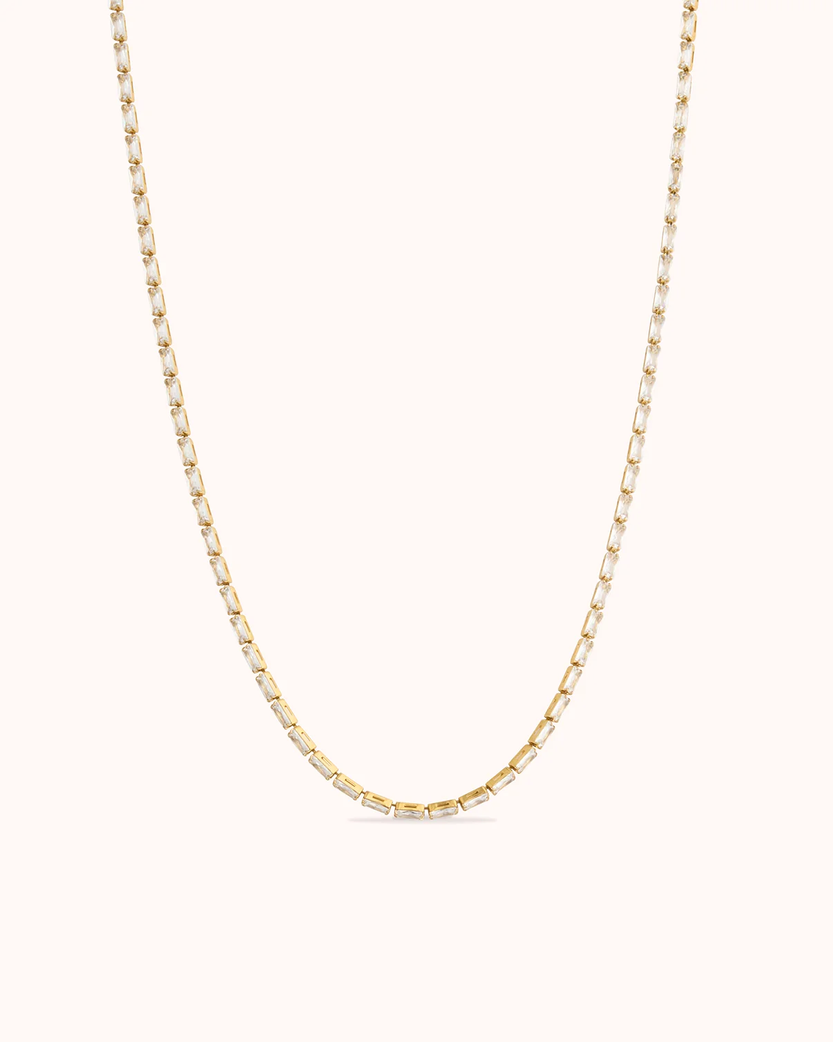 Waterproof Baguette Tennis Necklace in Gold