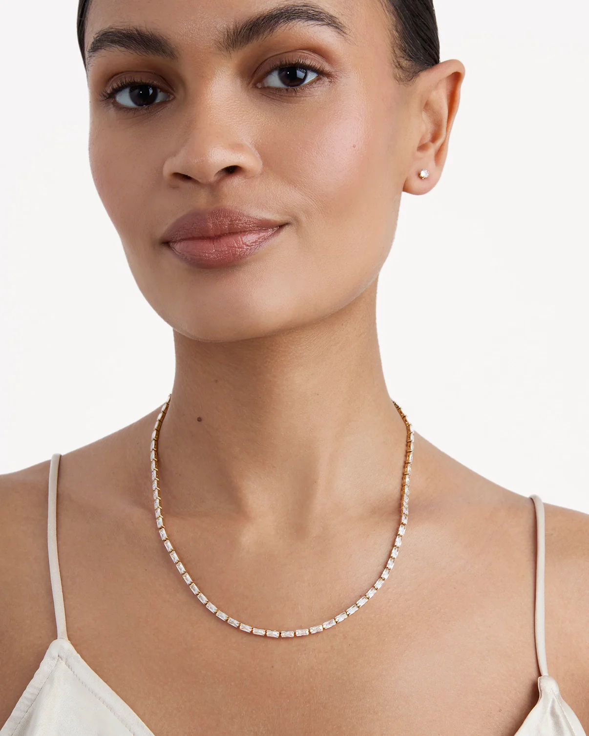 Waterproof Baguette Tennis Necklace in Gold - Image 2