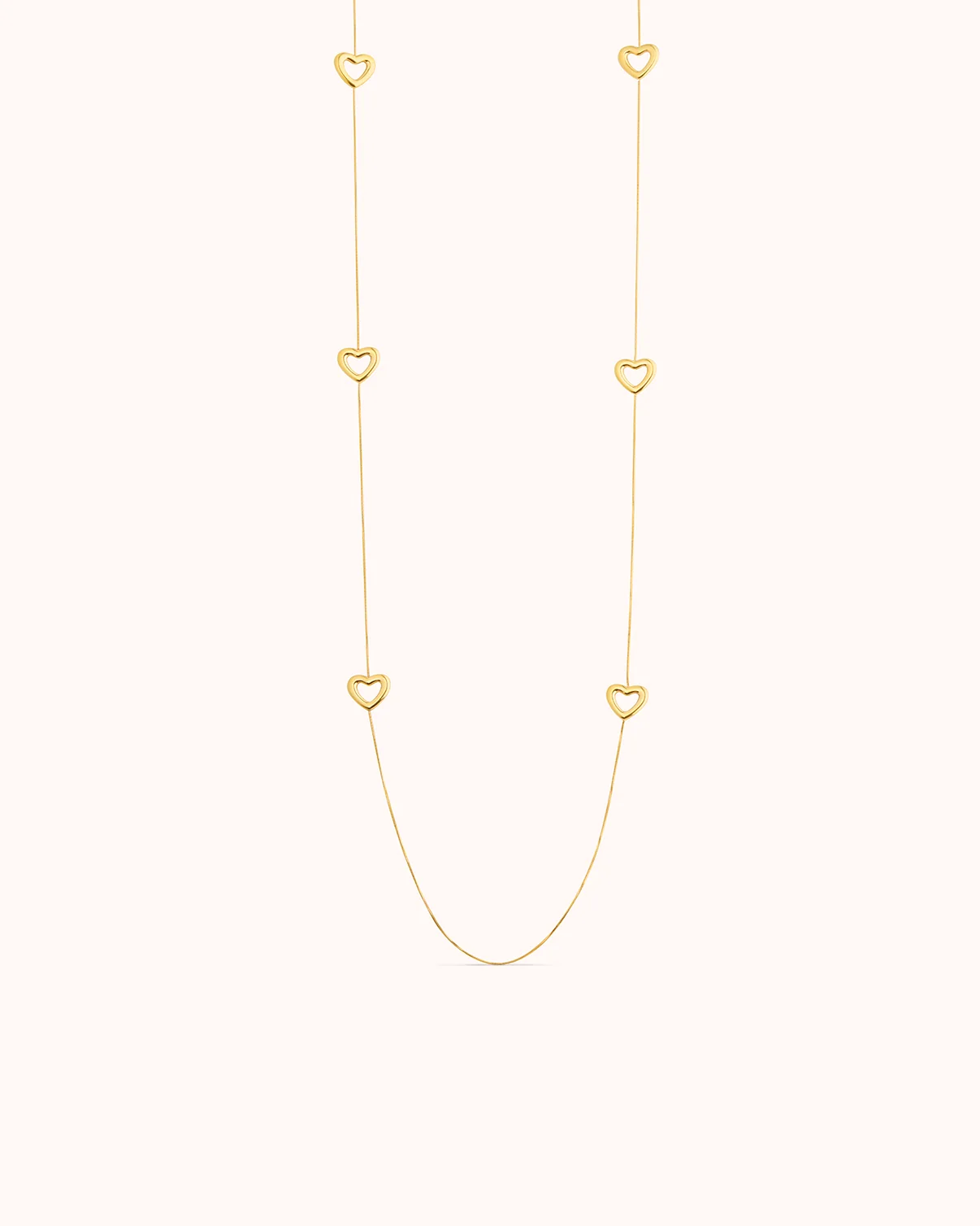 Long Heart Outline Necklace in Gold
