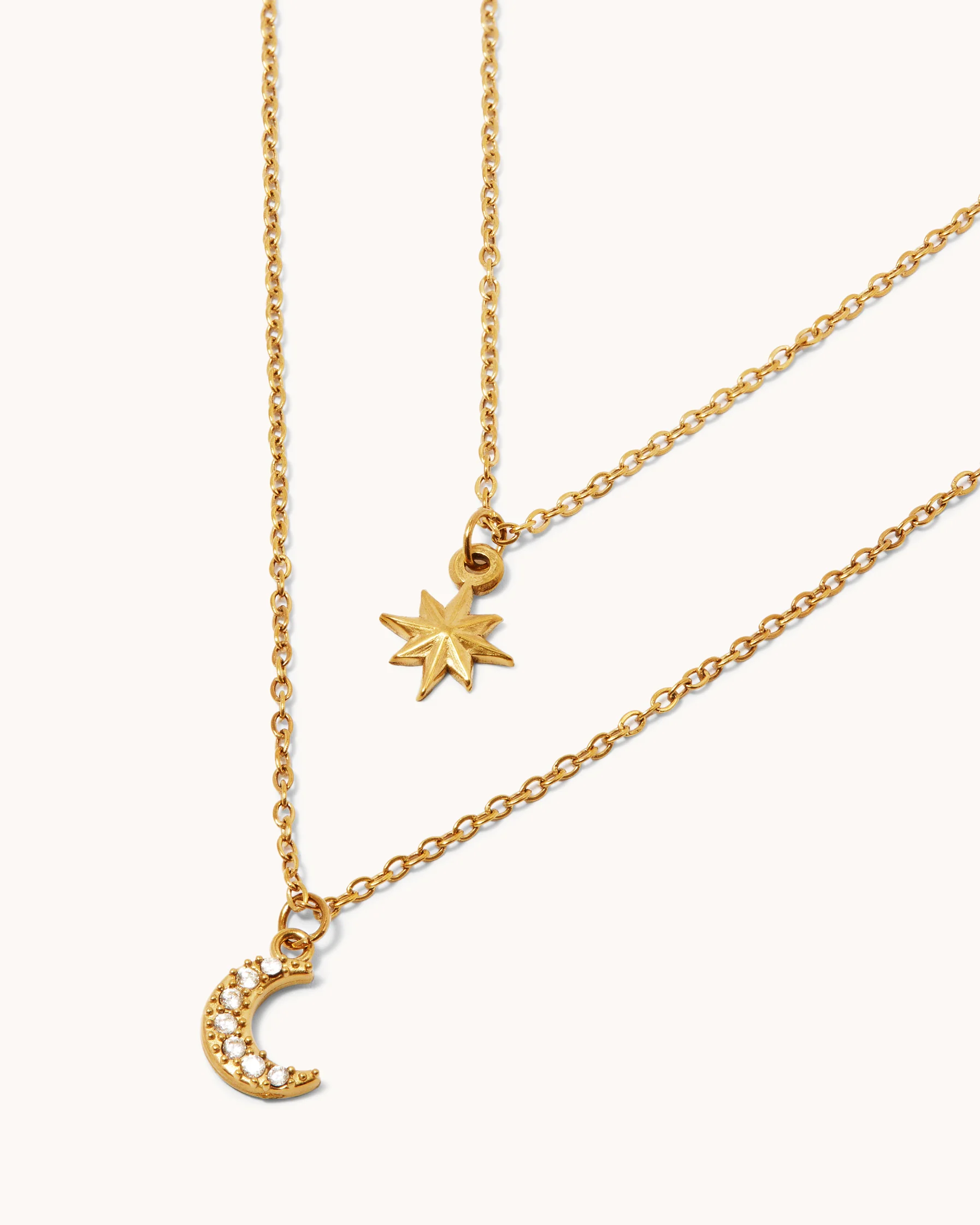 Waterproof Star & Moon Double Layer Necklace in Gold - Image 2