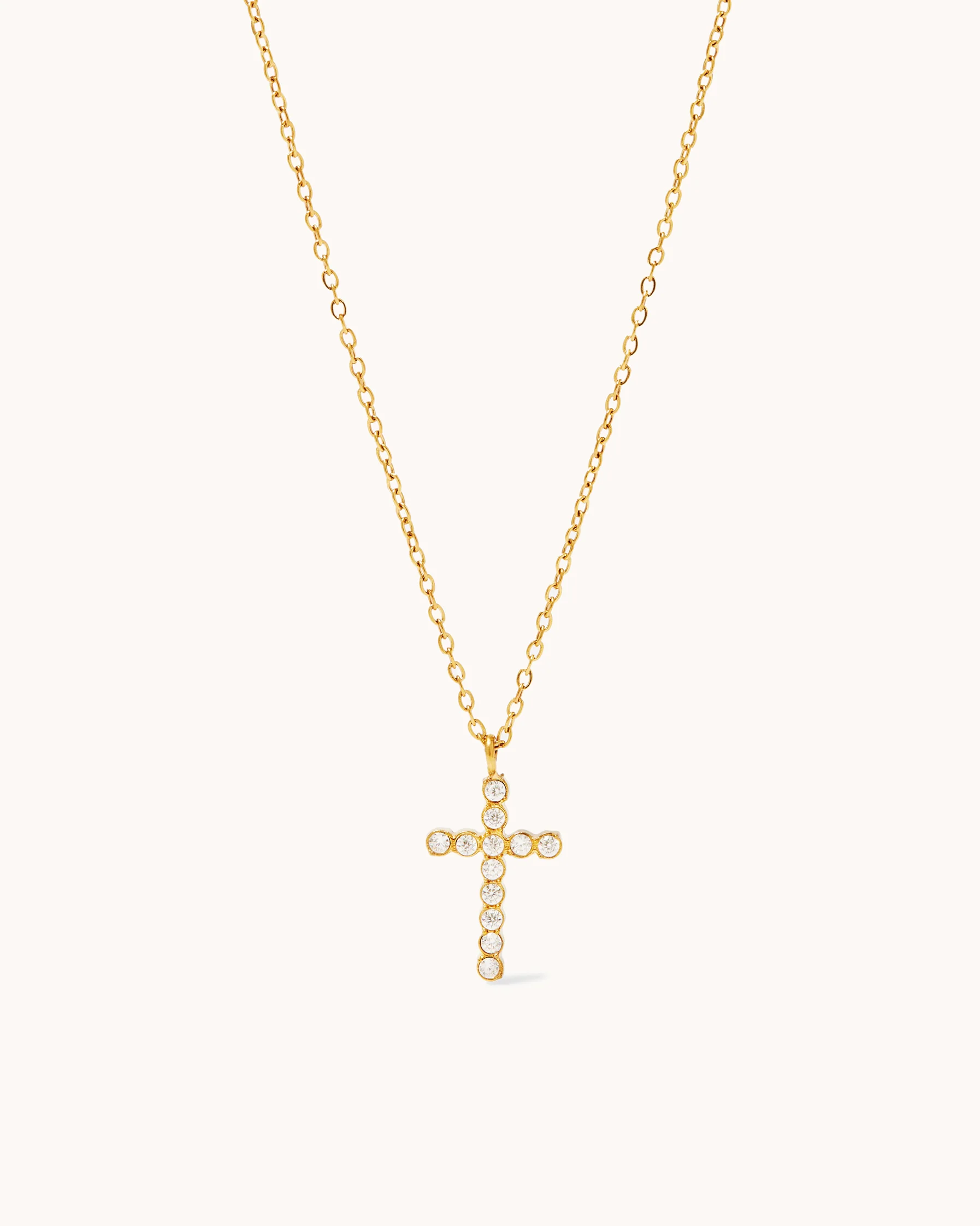 Round Cubic Zirconia Cross Pendant Necklace in Gold
