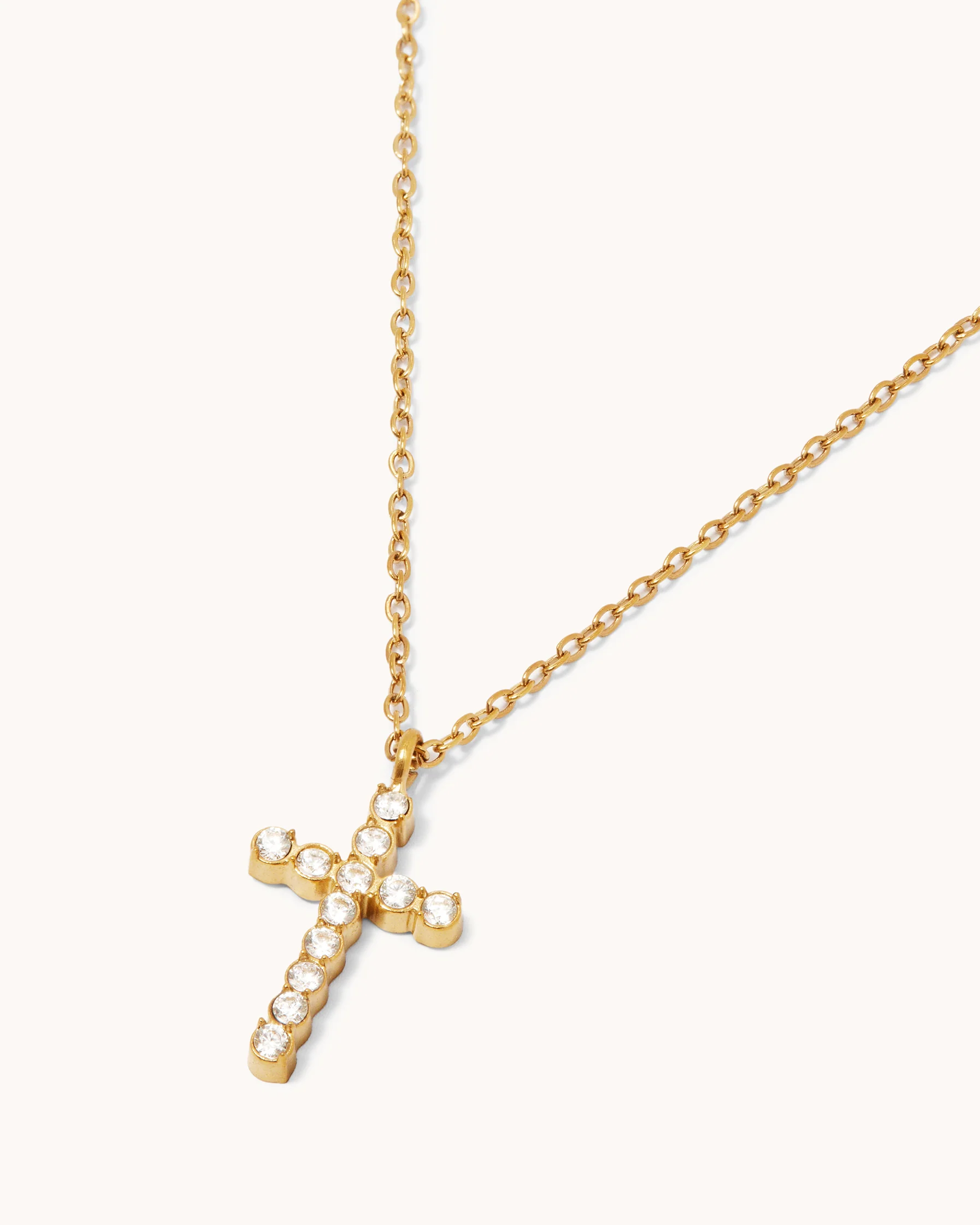 Round Cubic Zirconia Cross Pendant Necklace in Gold - Image 2