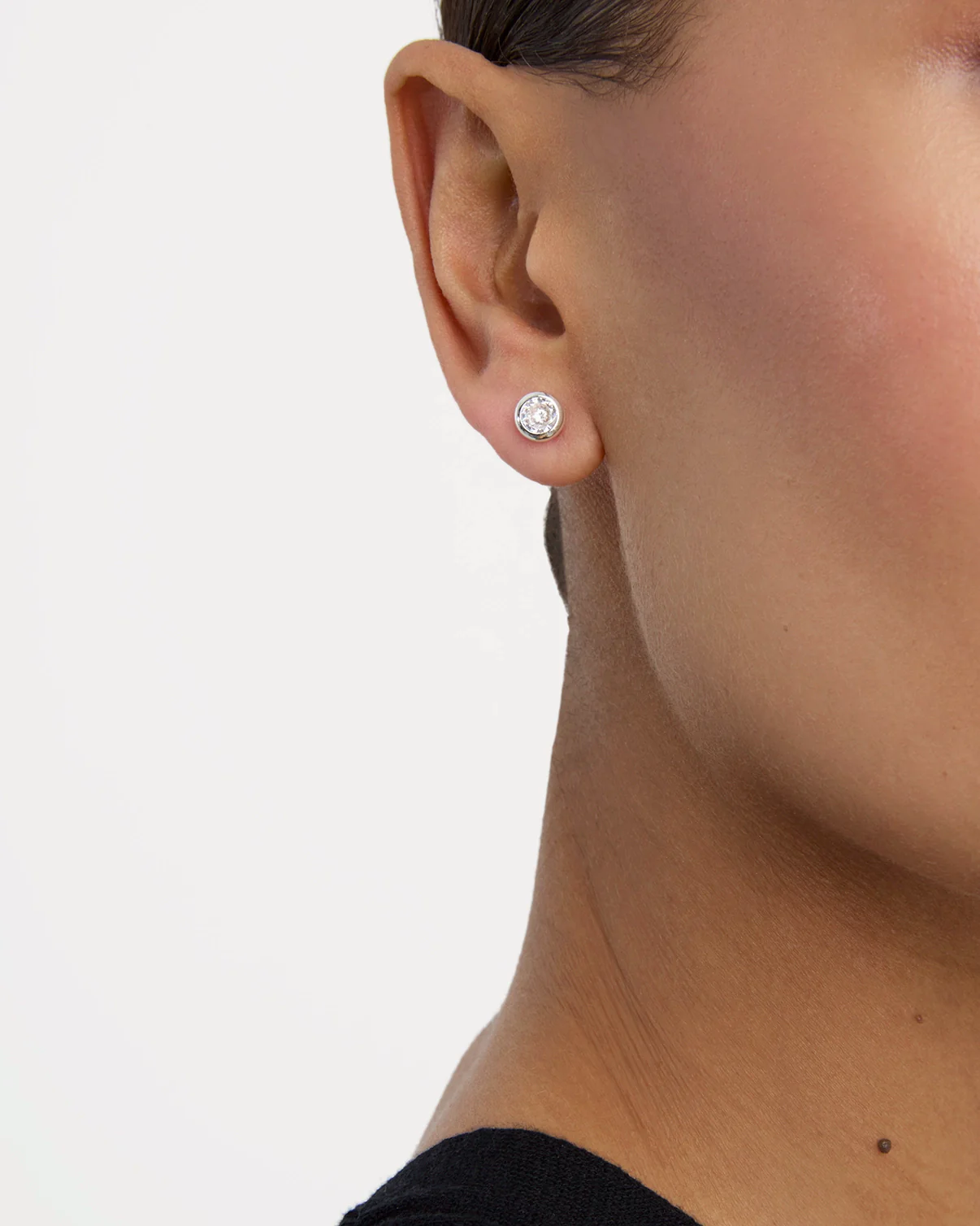 Solitaire Stud Earrings in Silver - Image 2