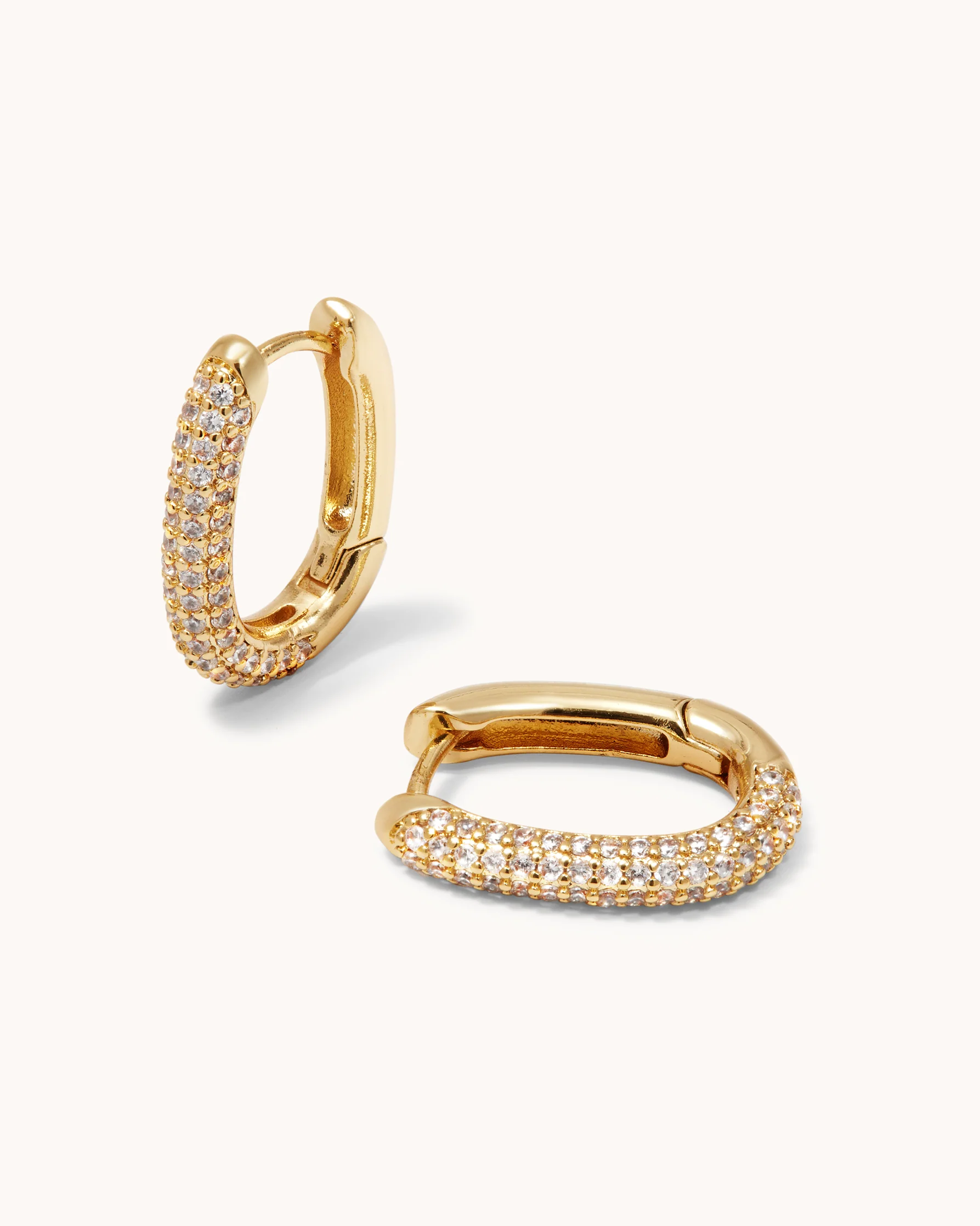 Oblong Cubic Zirconia Hoops in Gold - Image 2