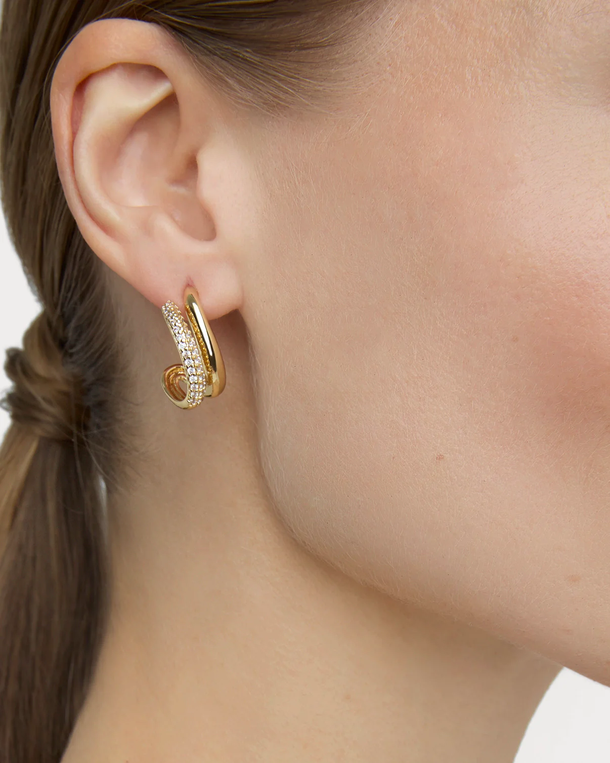 Cubic Zirconia Double Hoops in Gold - Image 2