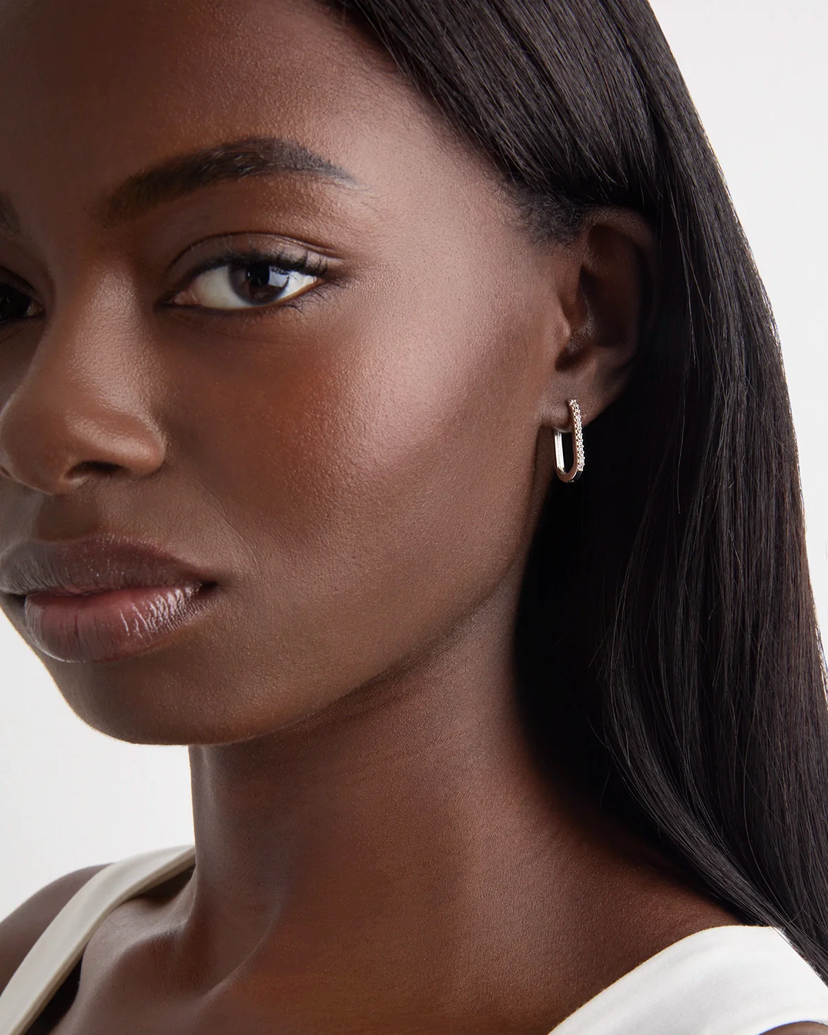 Oblong Hoop Earrings in Silver - Image 2