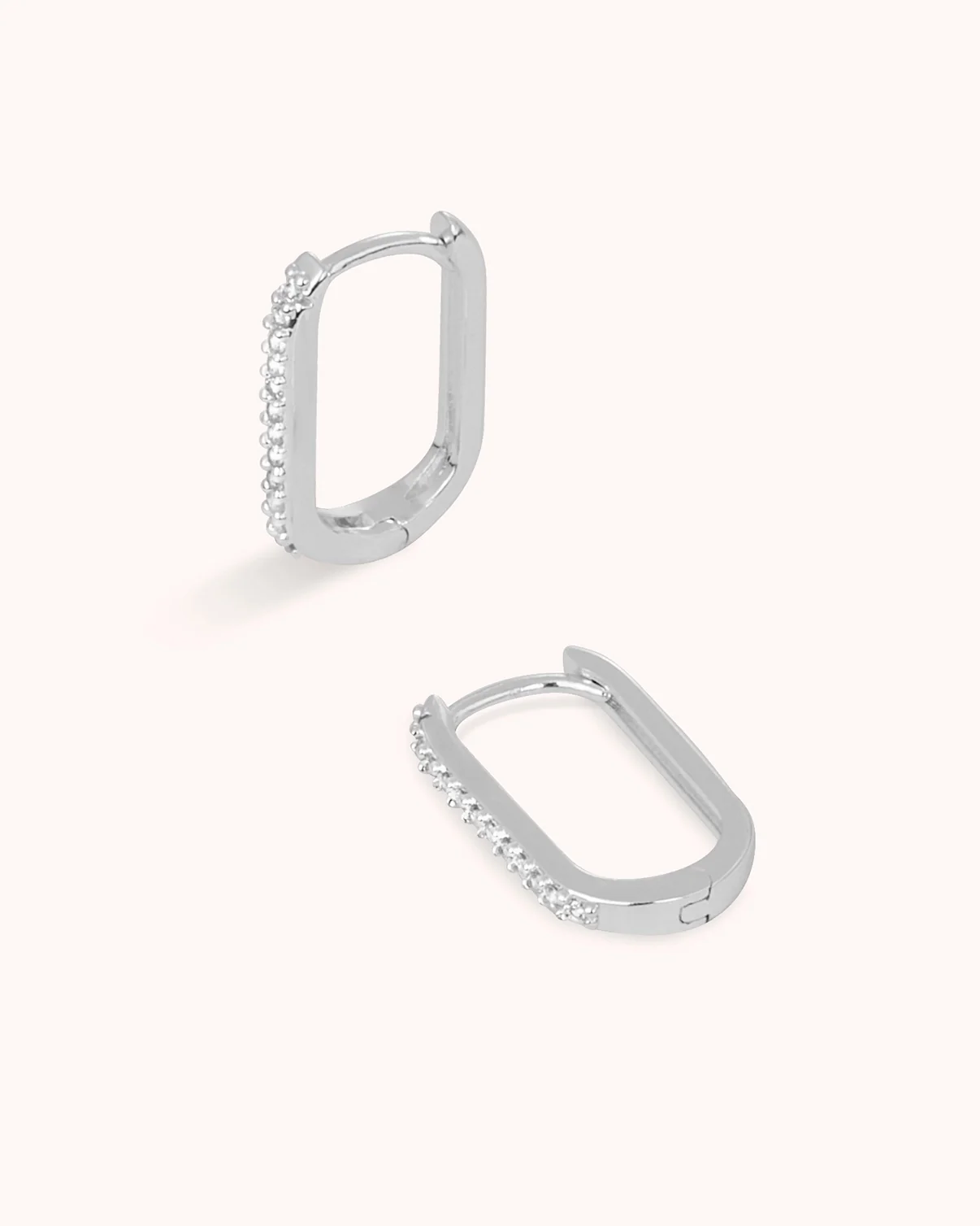 Oblong Hoop Earrings in Silver - Image 3