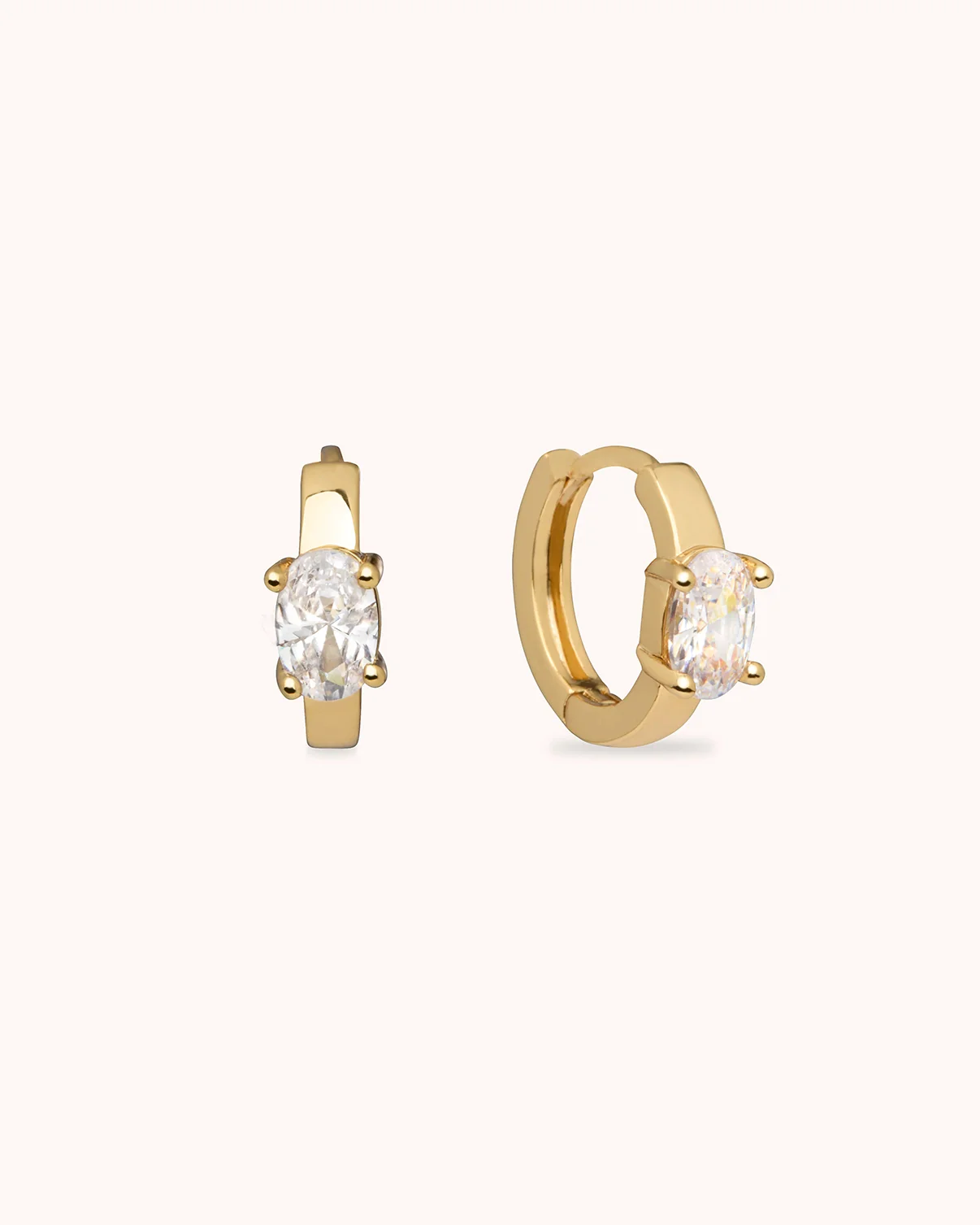 Oval Stone Huggie Earrings in Gold
