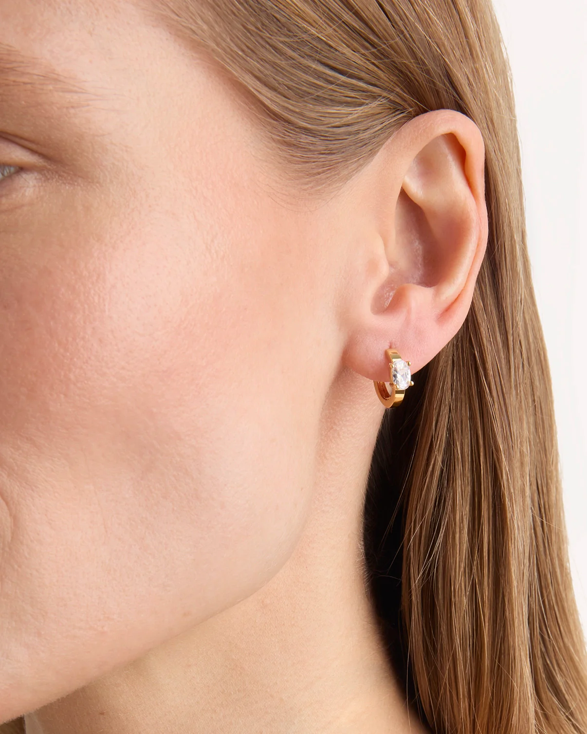 Oval Stone Huggie Earrings in Gold - Image 2