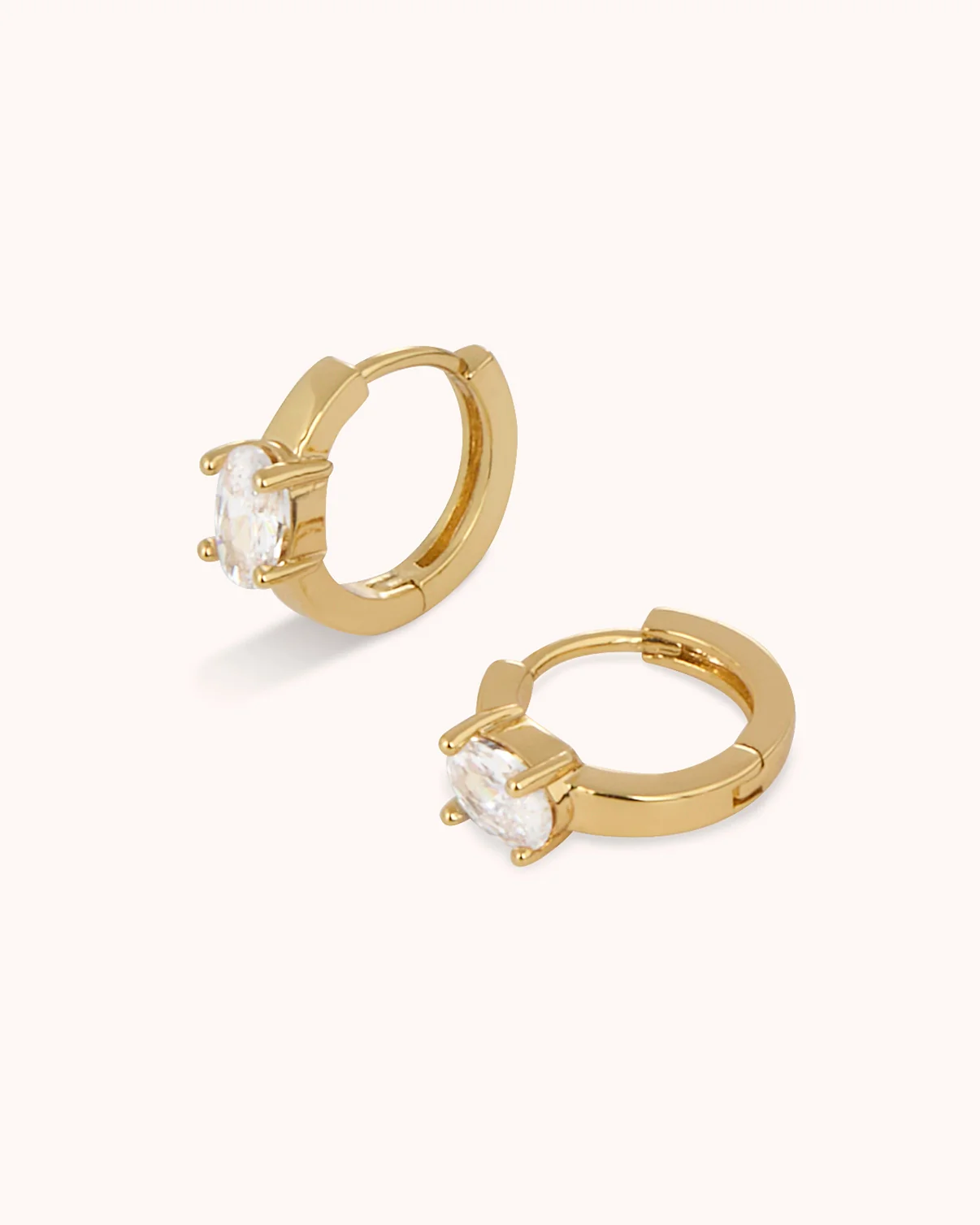 Oval Stone Huggie Earrings in Gold - Image 3