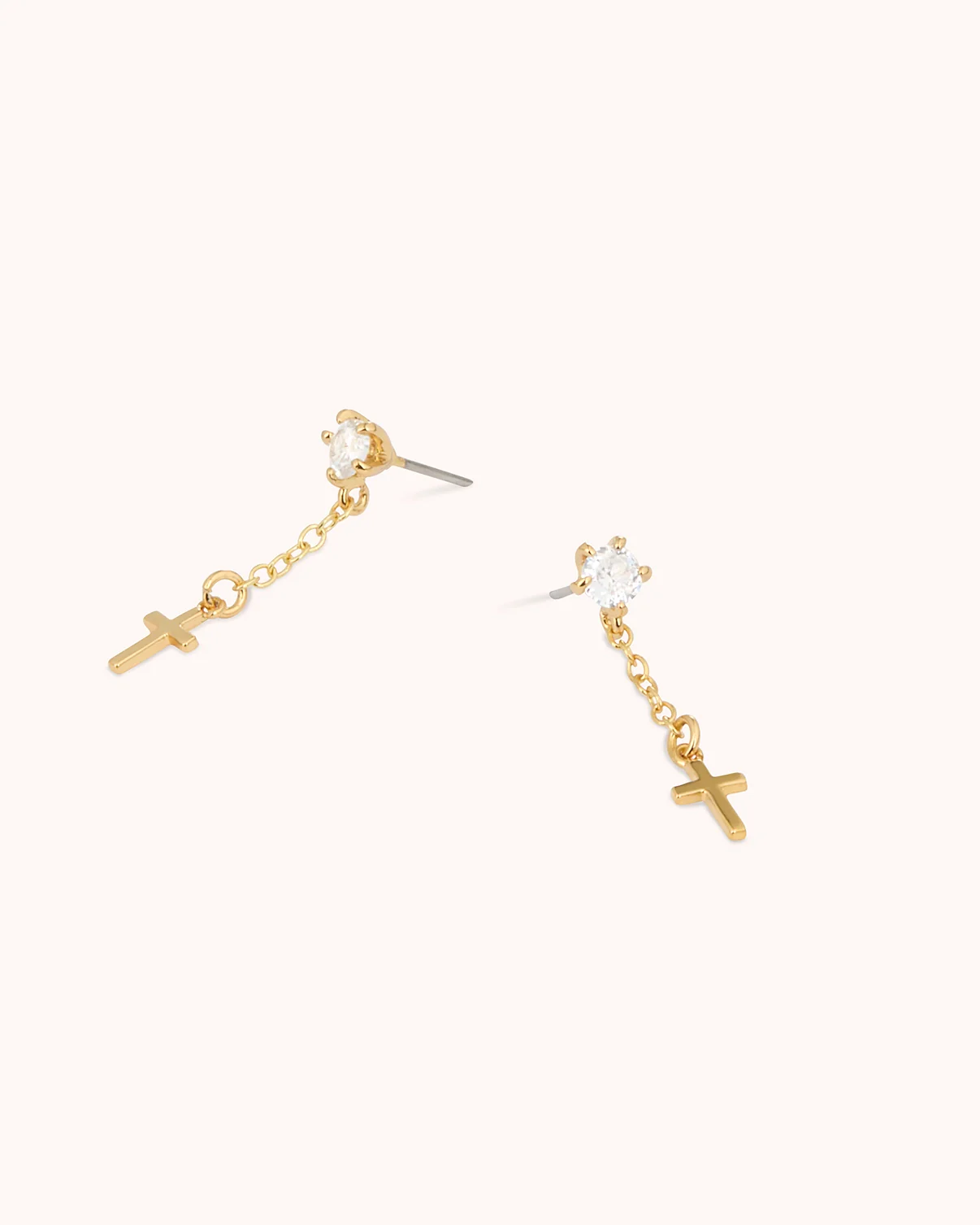 Cross Drop Chain Earrings in Gold - Image 3