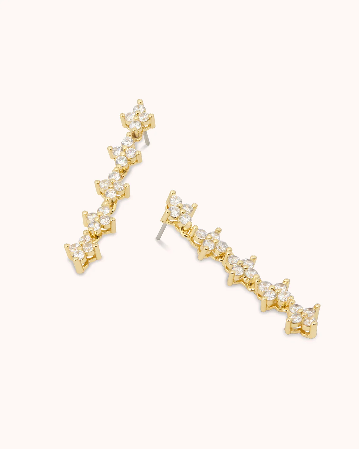 Cubic Zirconia Flower Drop Earrings in Gold - Image 3