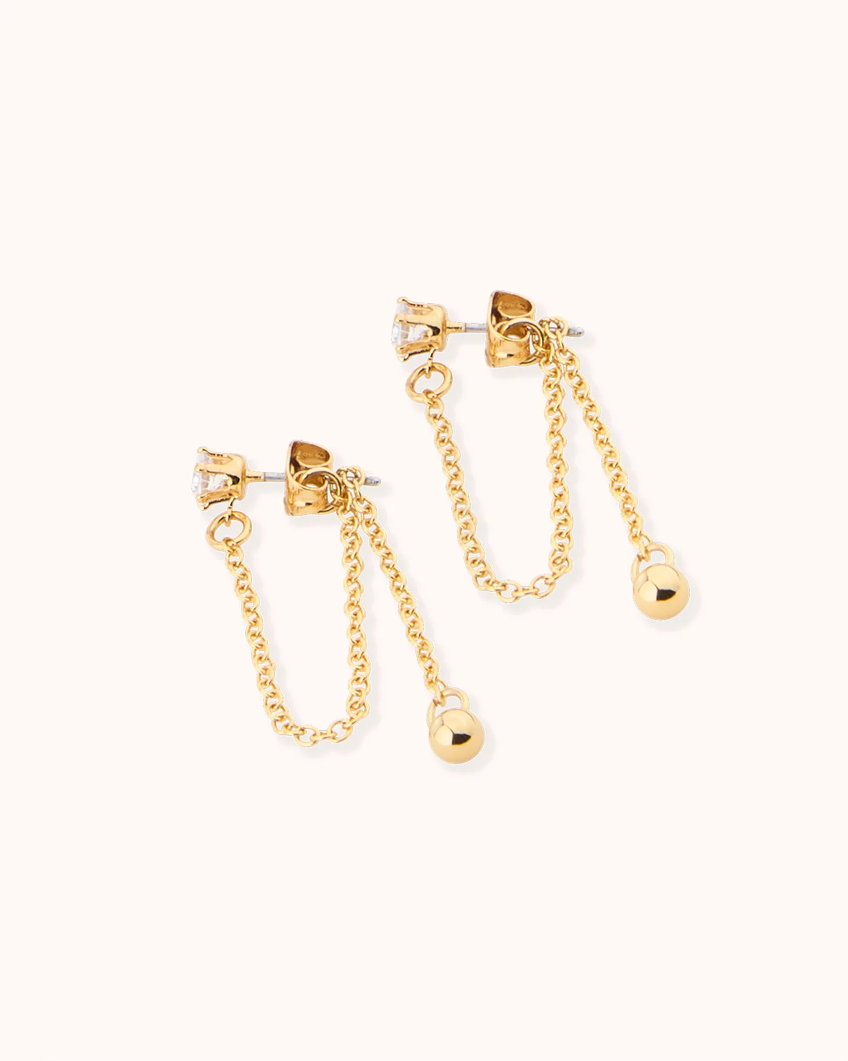 Chain Drop Stud Earrings in Gold - Image 3