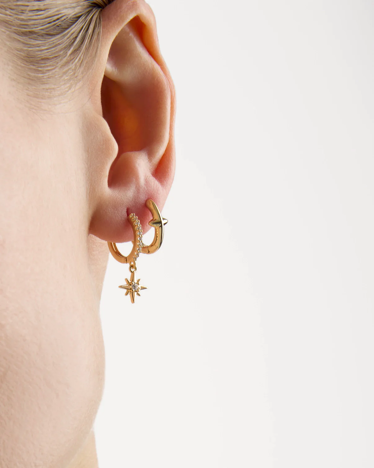 Star Hoop Earrings in Gold - Image 2
