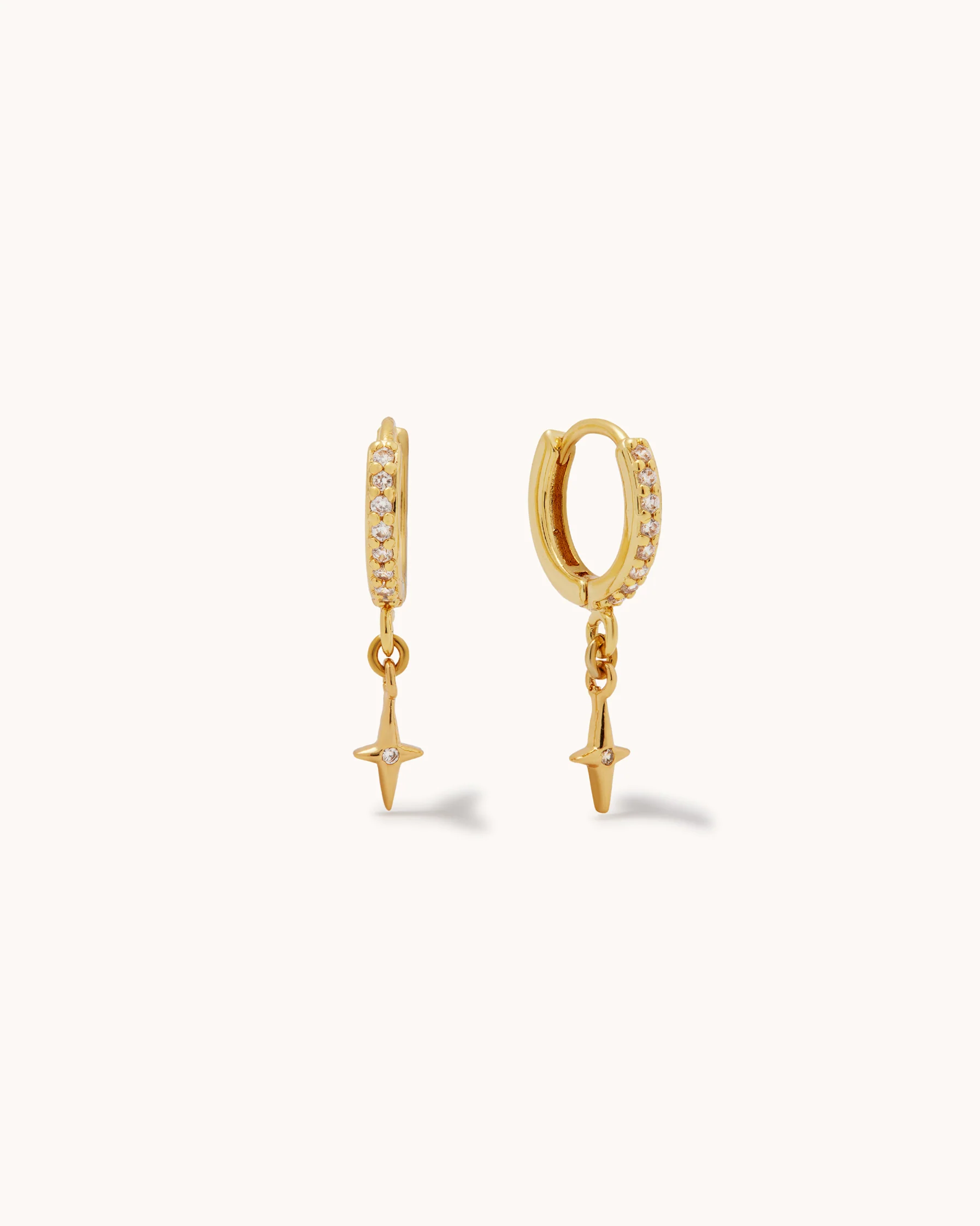 Star Drop Hoop Earrings in Gold