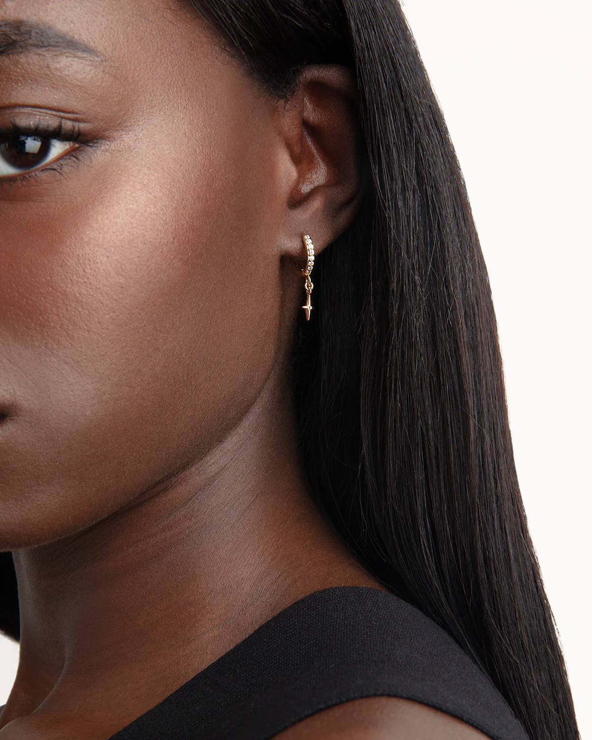 Star Drop Hoop Earrings in Gold - Image 2