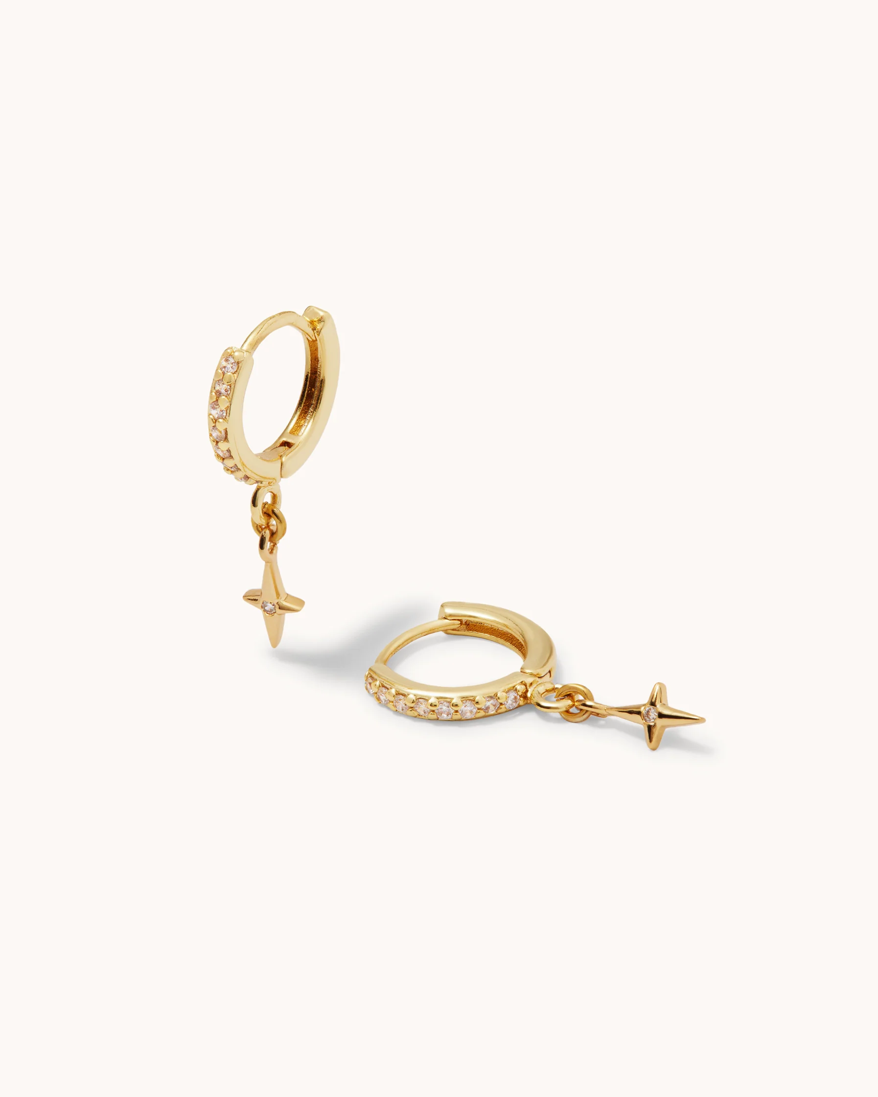 Star Drop Hoop Earrings in Gold - Image 3