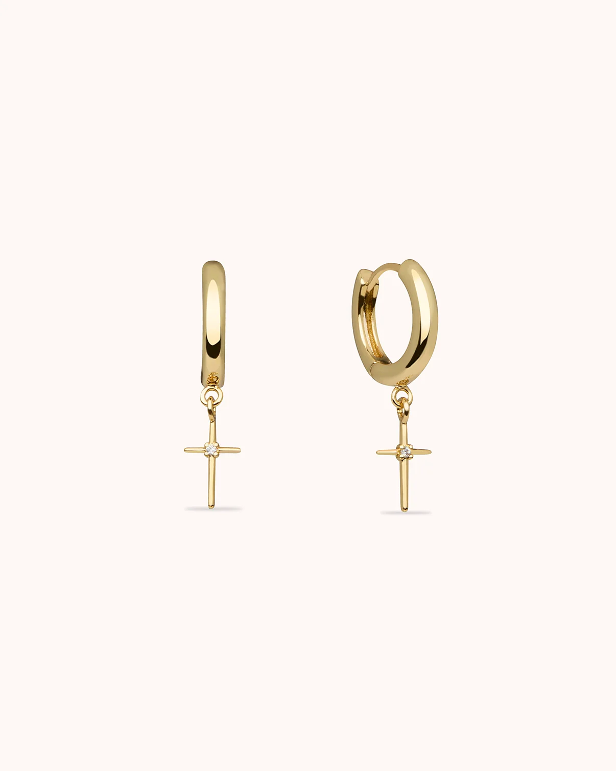 Cross Huggie Earrings in Gold