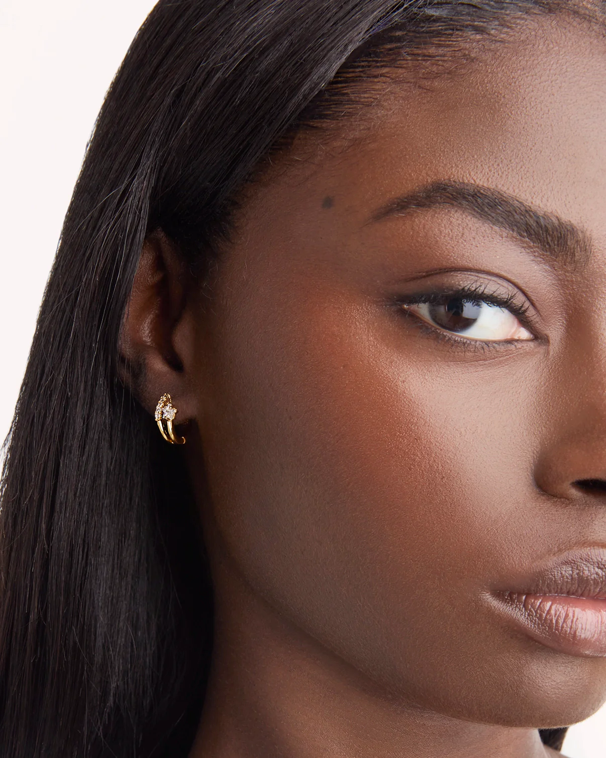 Double Stone Hoop Earrings in Gold