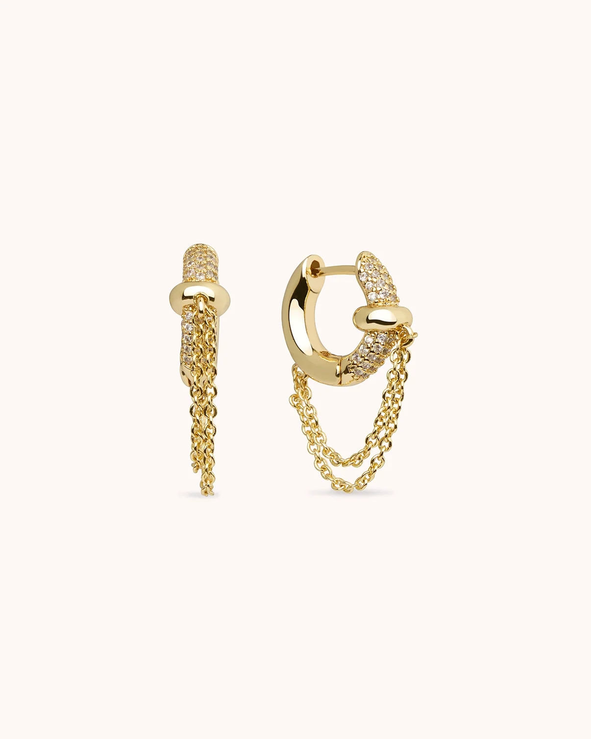 Cubic Zirconia Chain Drop Hoop Earrings in Gold