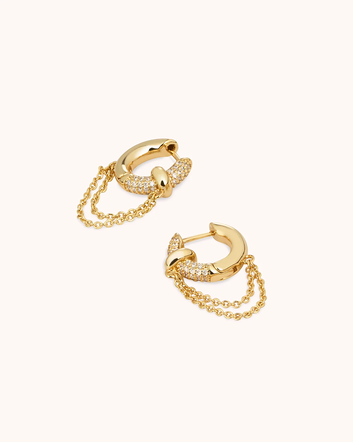 Cubic Zirconia Chain Drop Hoop Earrings in Gold - Image 4