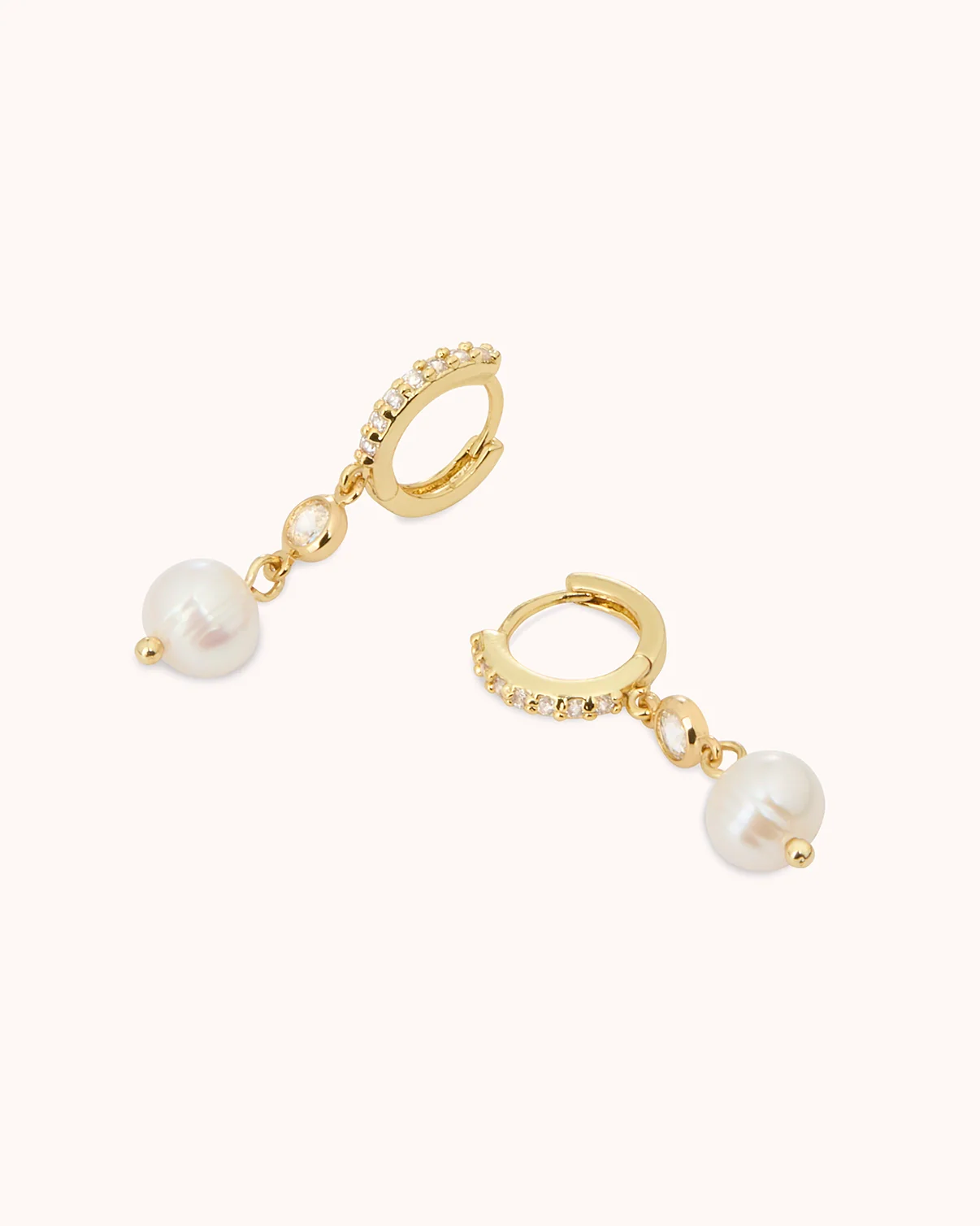 Pearl Drop Hoop Earrings in Gold - Image 3