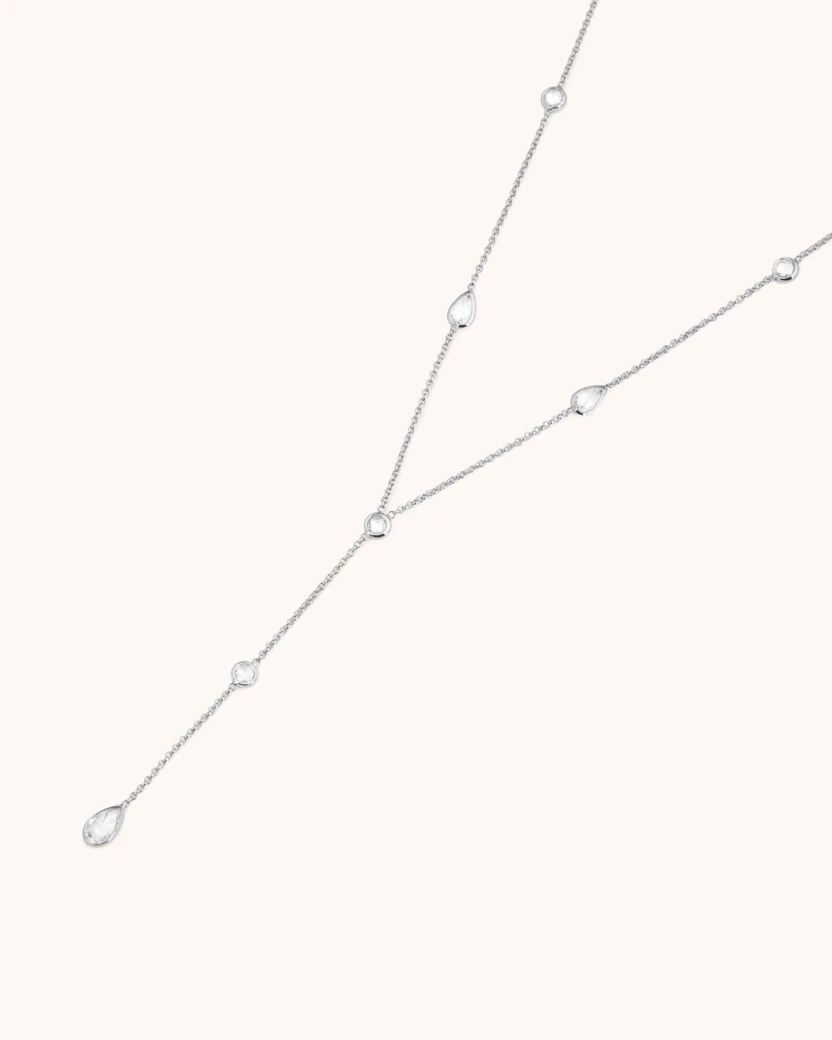 Cubic Zirconia Station Lariat Necklace in Silver - Image 3