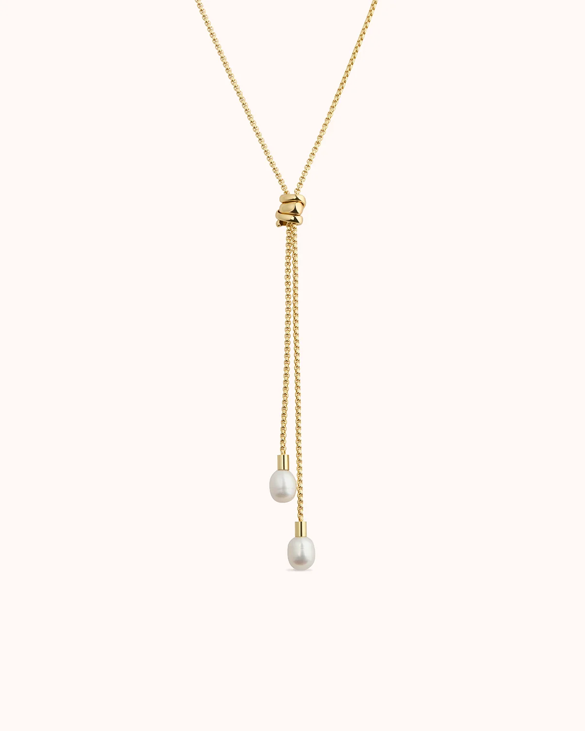 Adjustable Pearl Lariat Necklace in Gold
