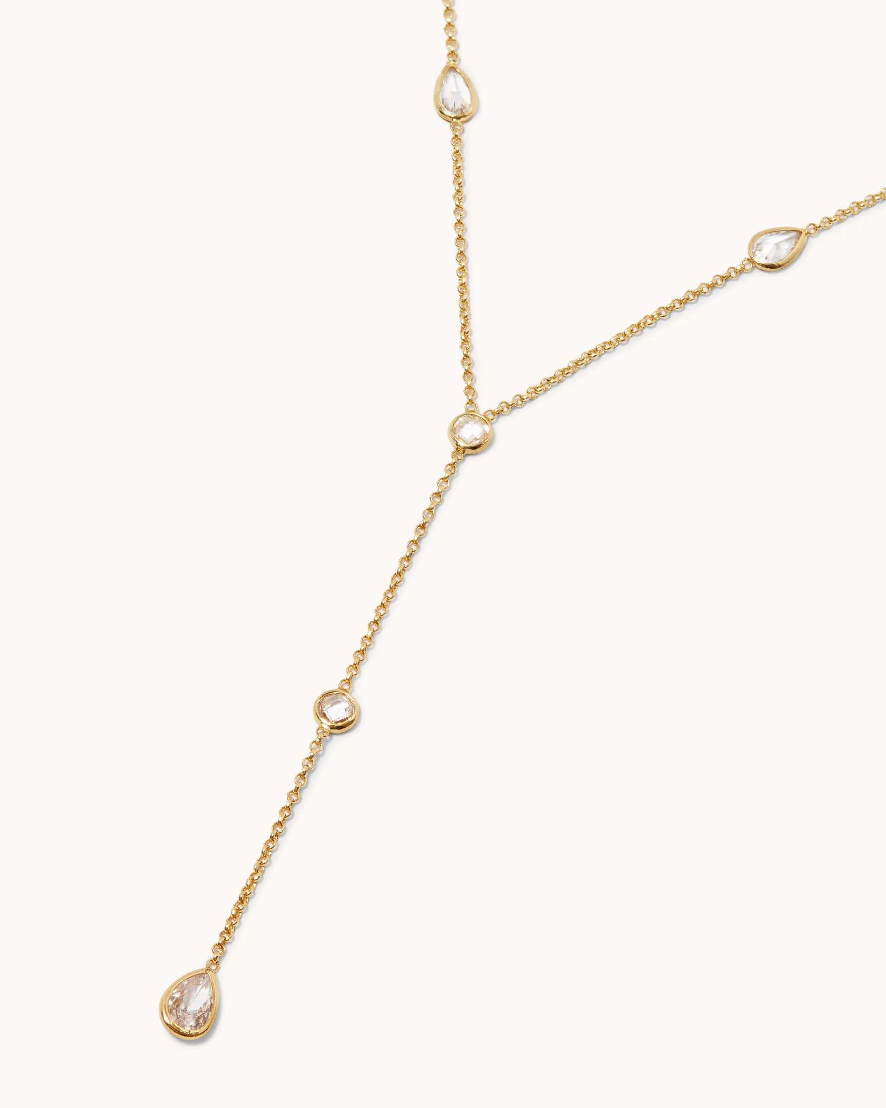 Cubic Zirconia Station Lariat Necklace in Gold - Image 3