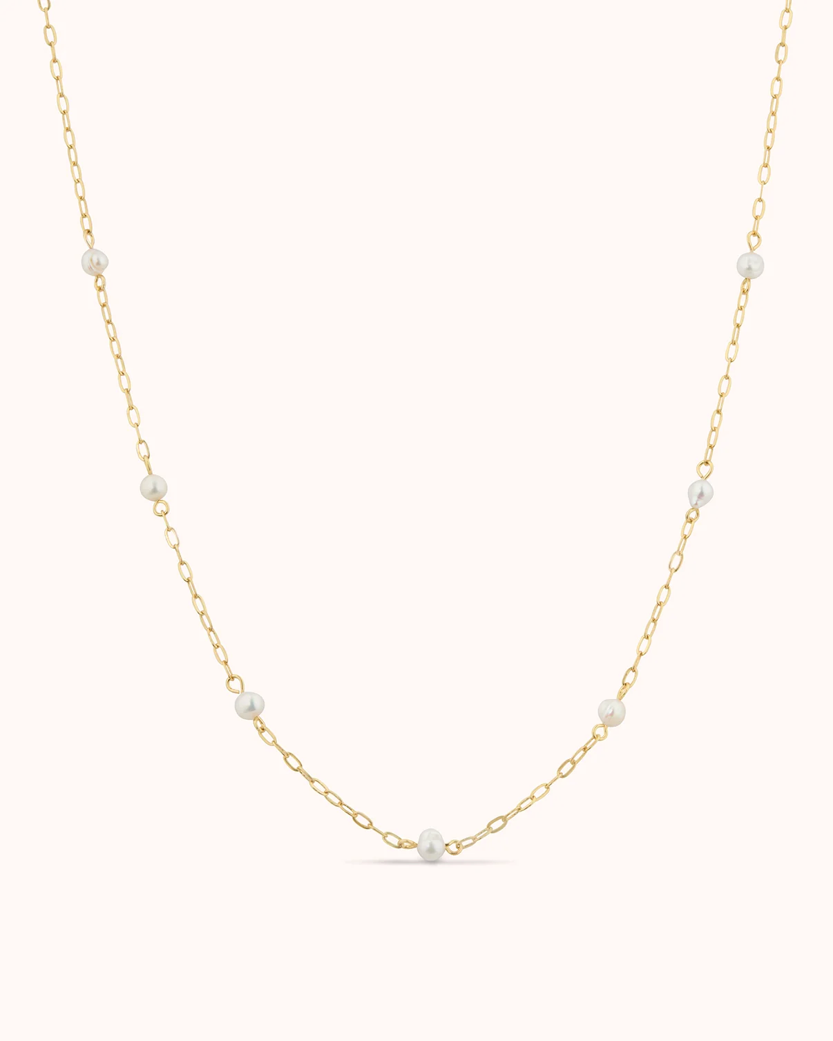 Large Pearl Station Necklace in Gold