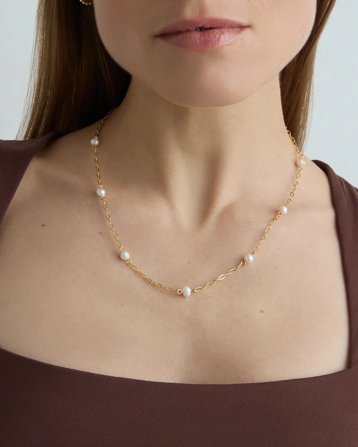 Large Pearl Station Necklace in Gold - Image 2