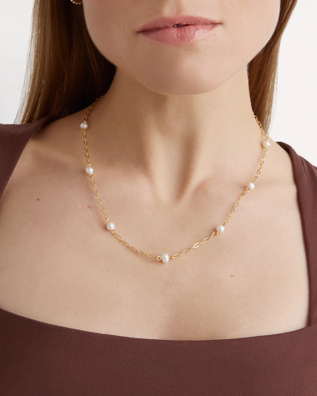Large Pearl Station Necklace in Gold - Image 3