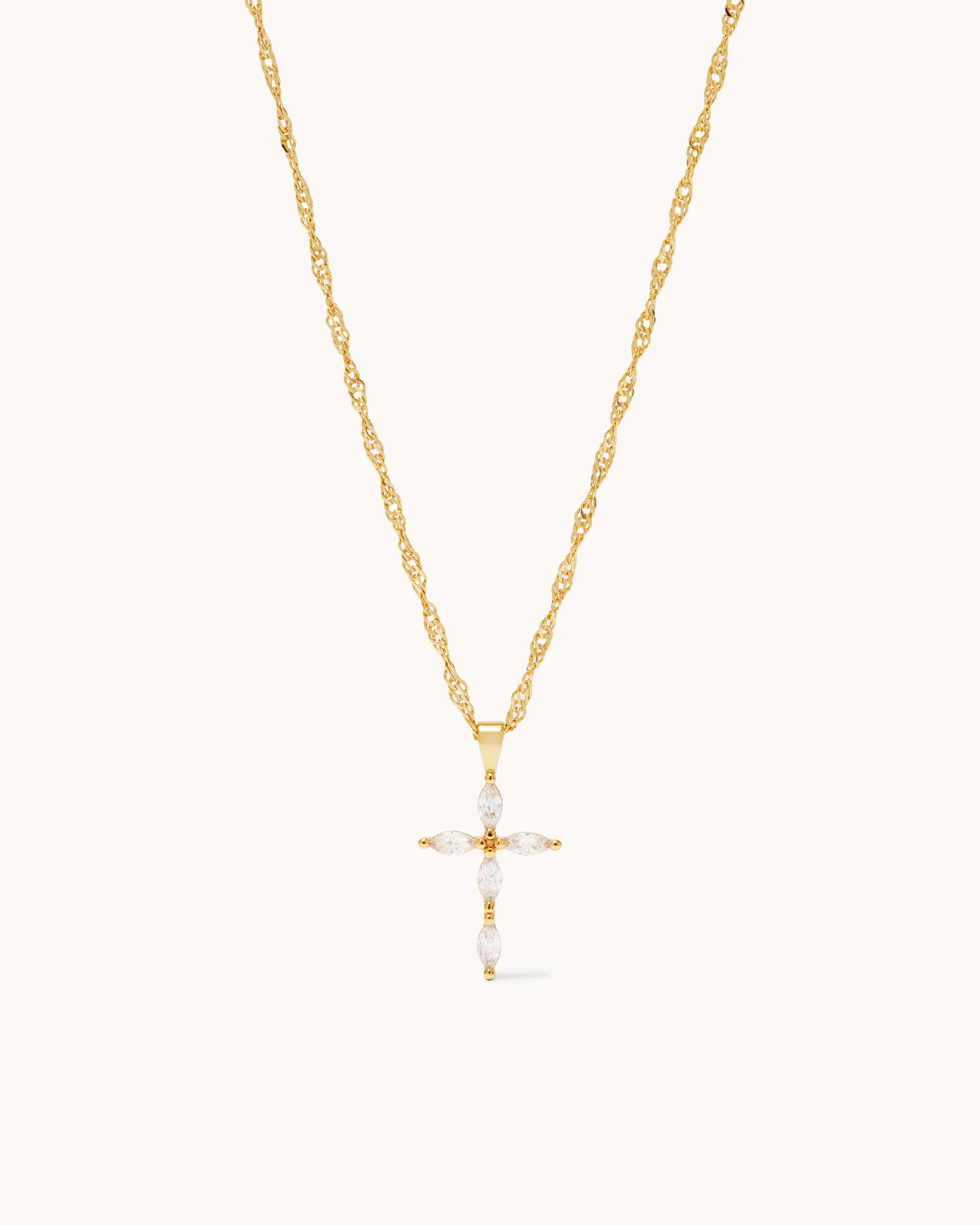 Cubic Zirconia Cross Pendant Twisted Chain Necklace in Gold