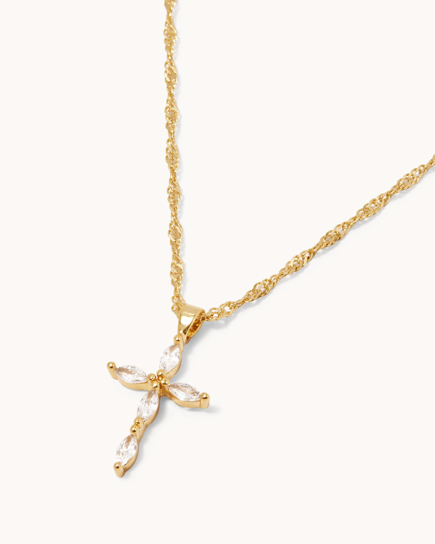 Cubic Zirconia Cross Pendant Twisted Chain Necklace in Gold - Image 3