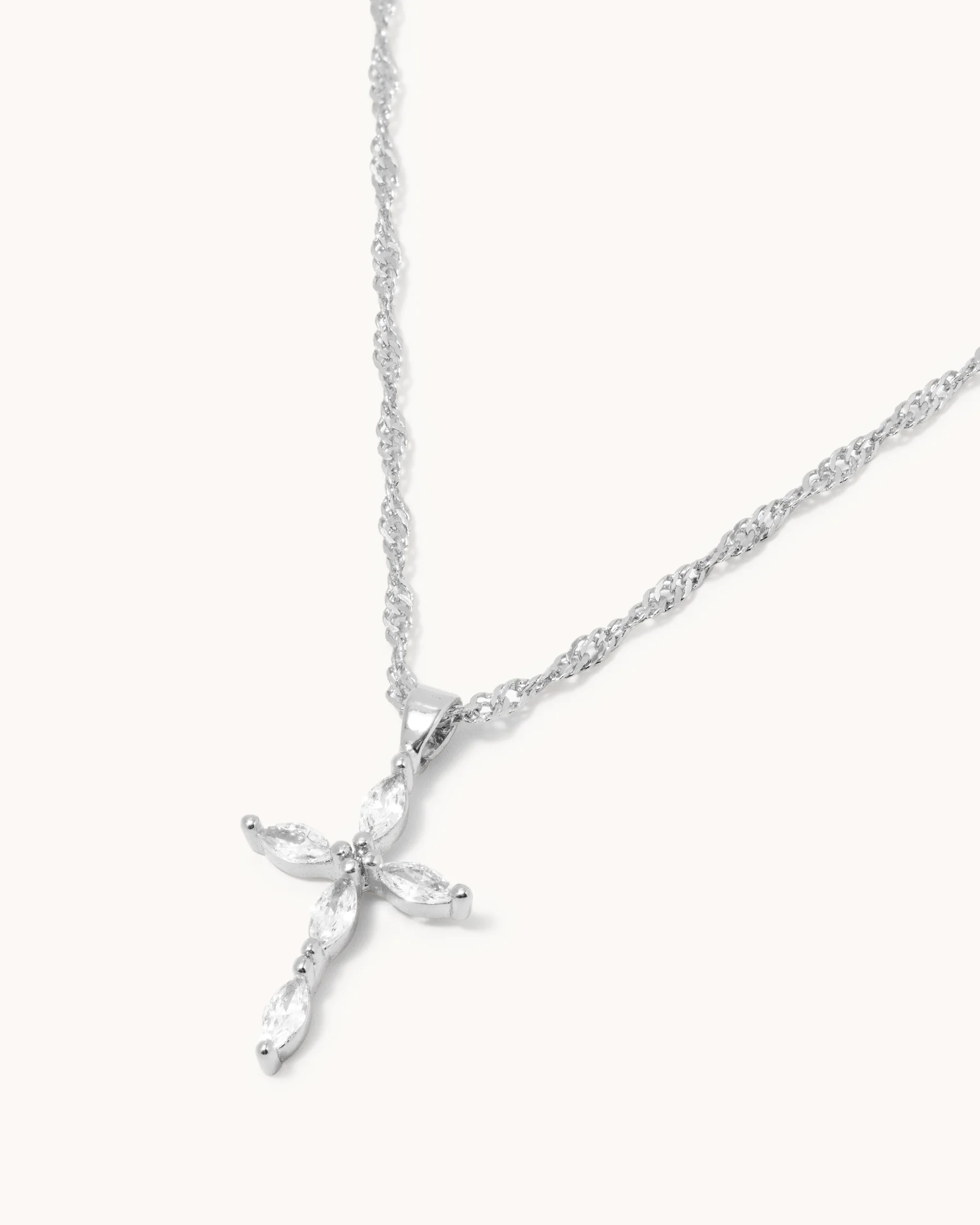 Cubic Zirconia Cross Pendant Twisted Chain Necklace in Silver - Image 2
