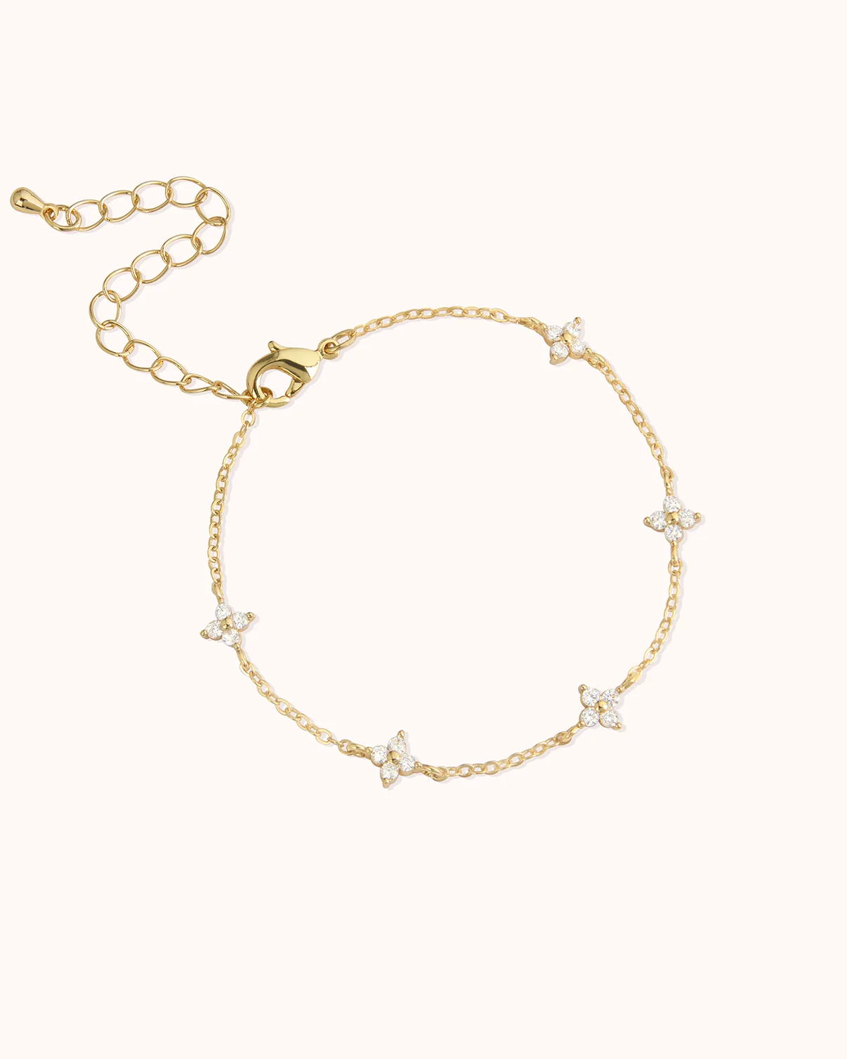 Cubic Zirconia Flower Station Bracelet in Gold
