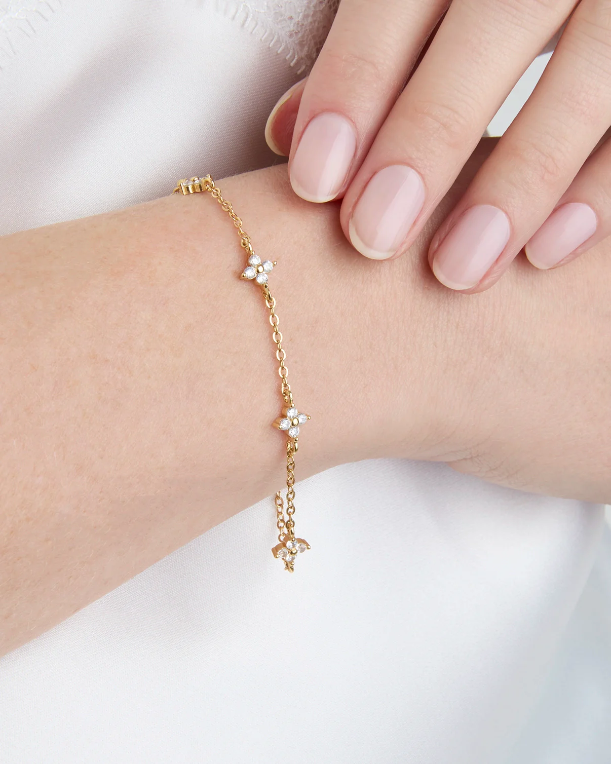 Cubic Zirconia Flower Station Bracelet in Gold - Image 2