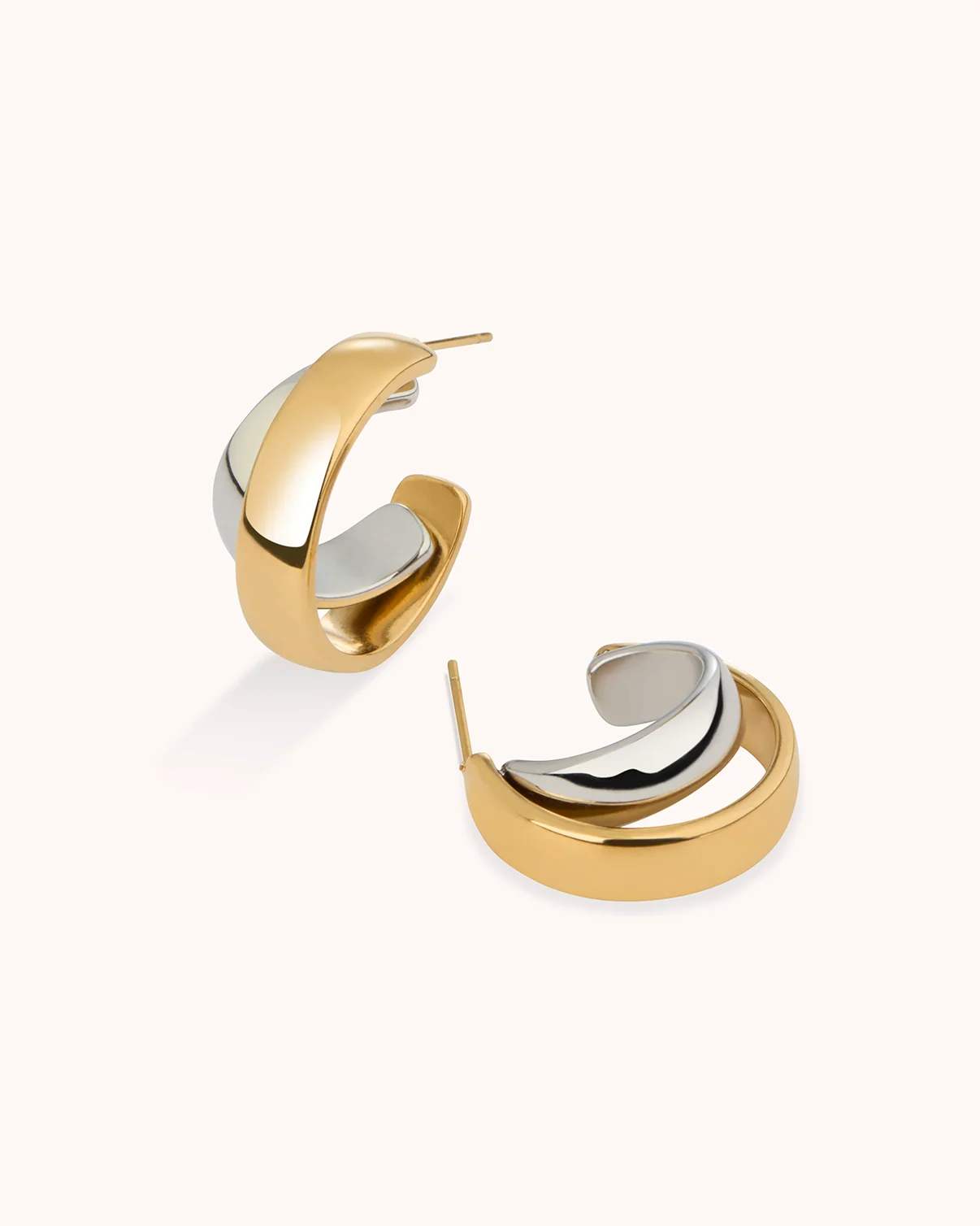 Waterproof Mixed Metal Crossover Hoops - Image 3