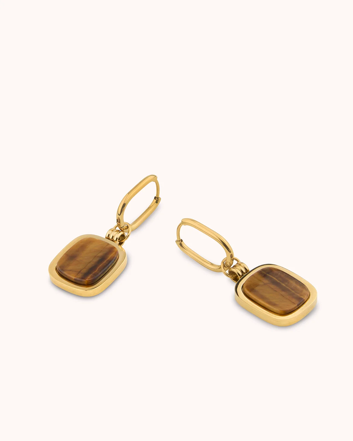Waterproof Tiger's Eye Drop Hoop Earrings in Gold - Image 3