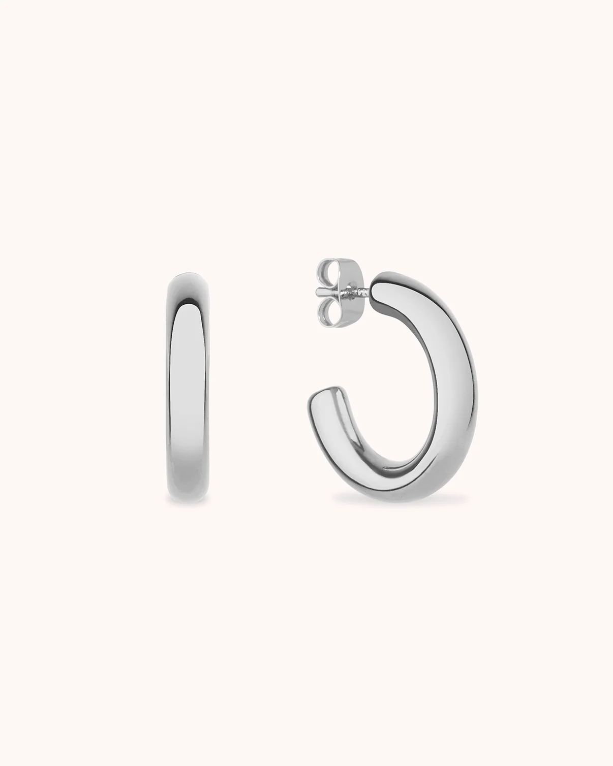 Small Thick Hoop Earrings in Silver